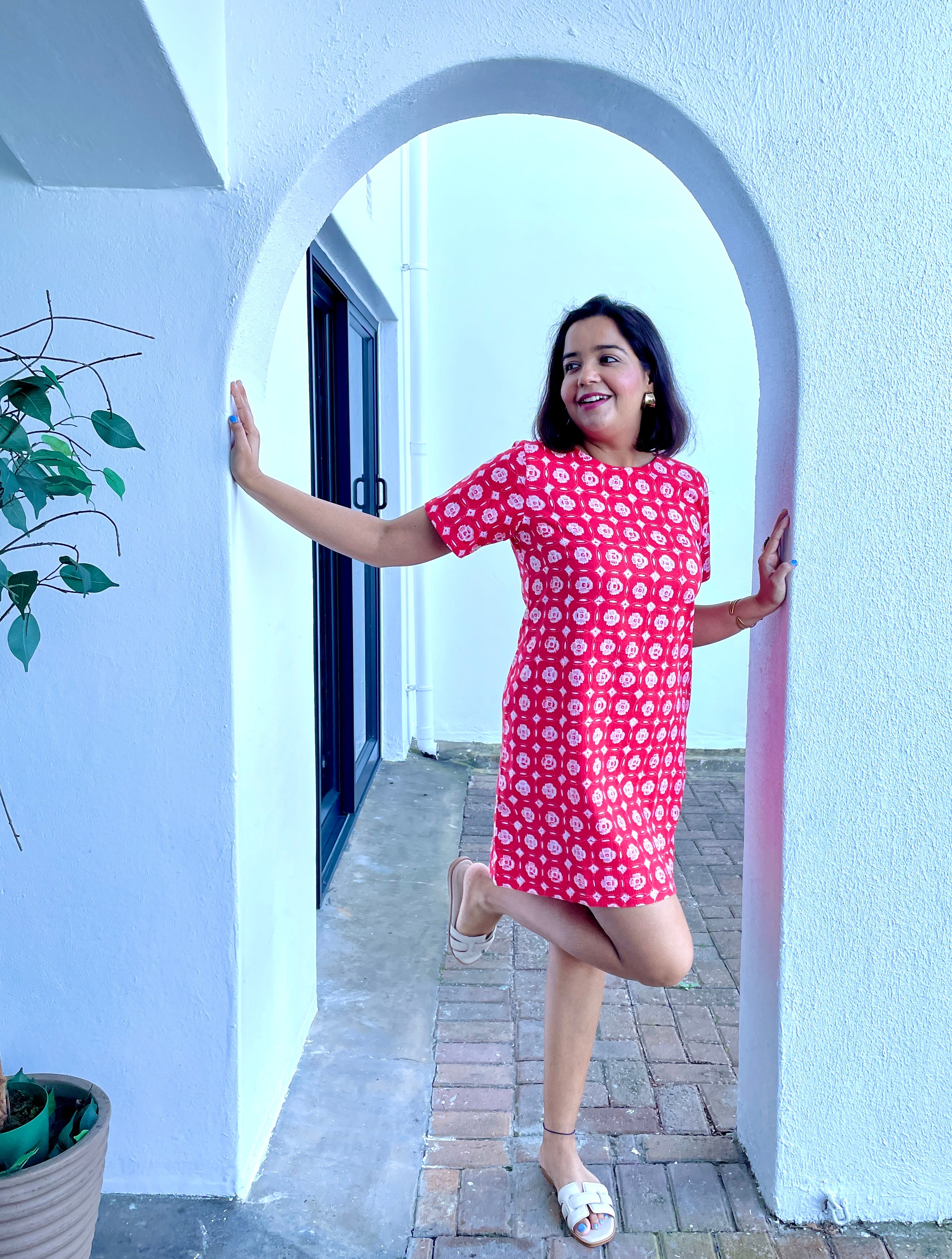 Red Printed Shift Dress image 0