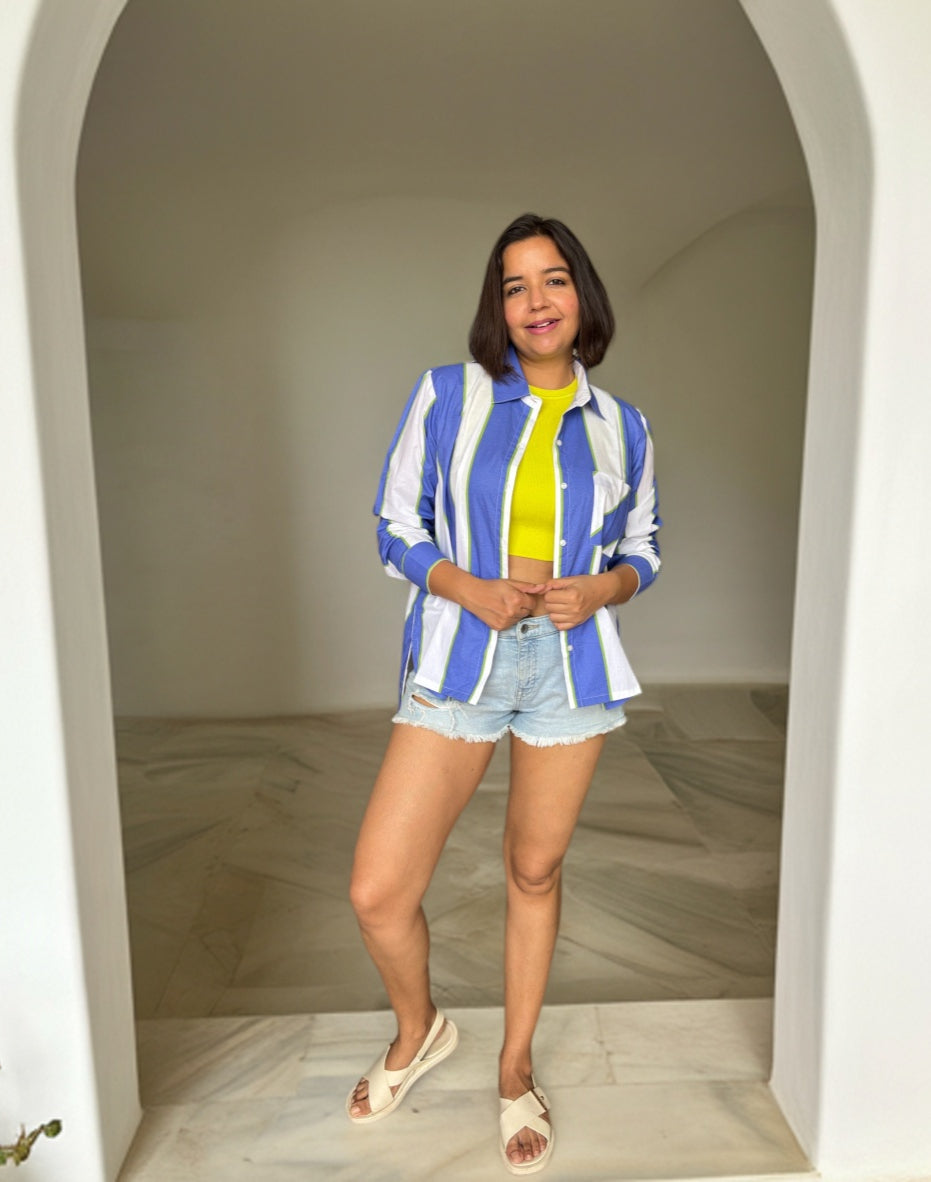 Blue and White Stripe Oversized Shirt image 0