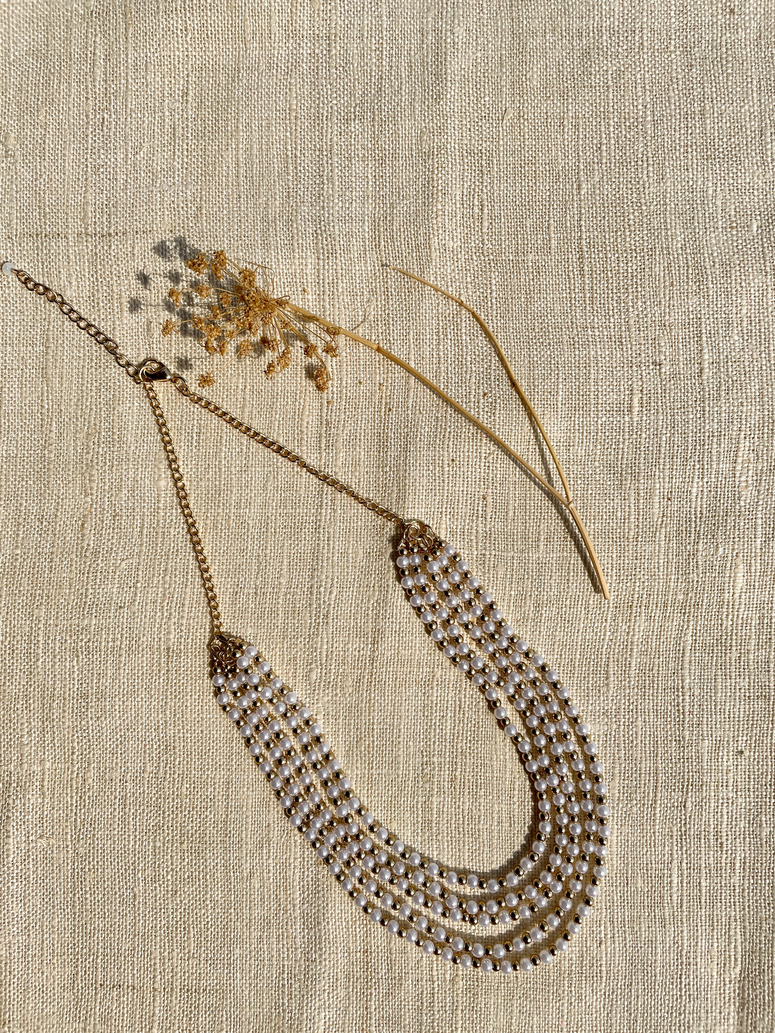 Multi Pearl Necklace in Lt Gold Metal Finish image 0