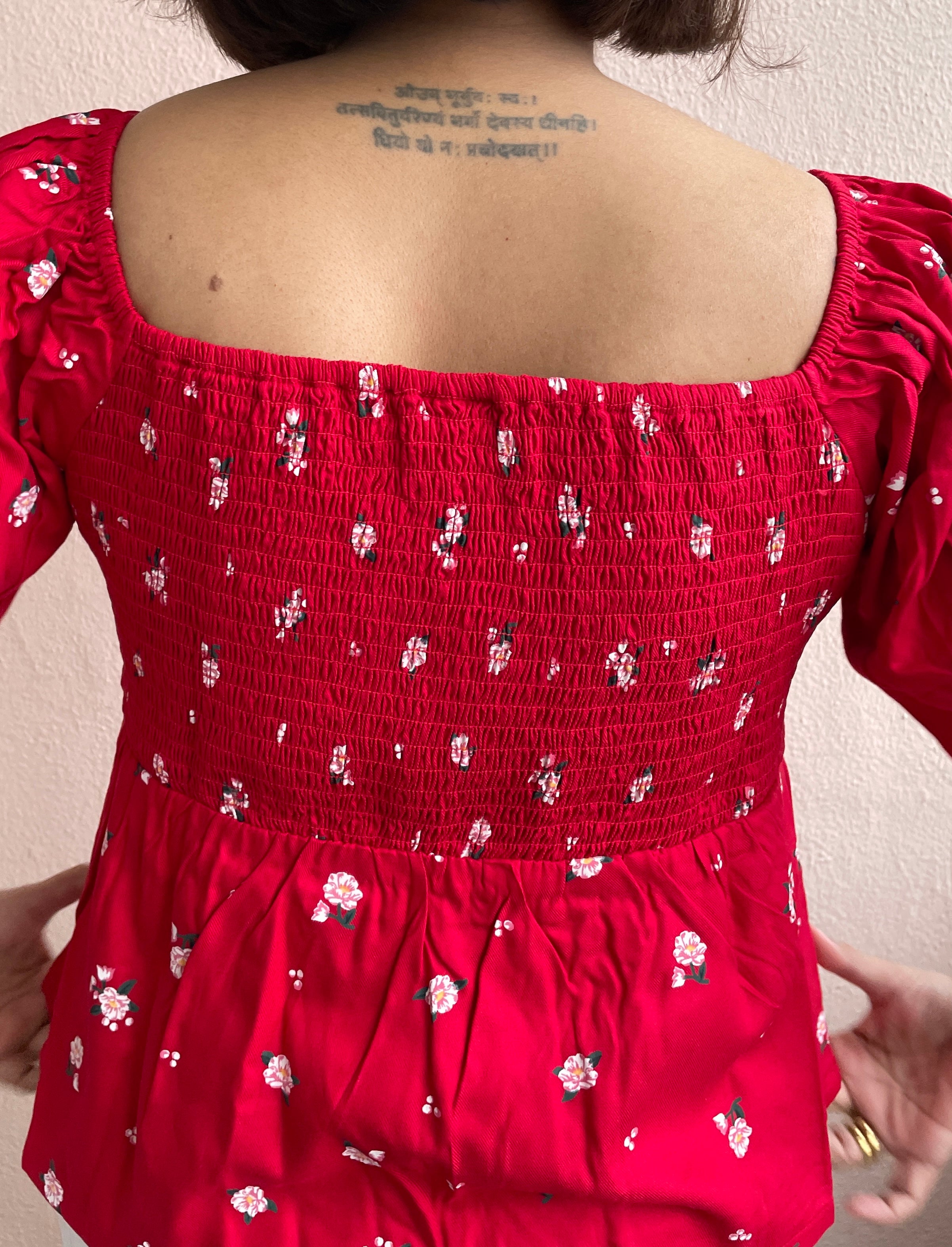 Red Flower Smocked Top image 3