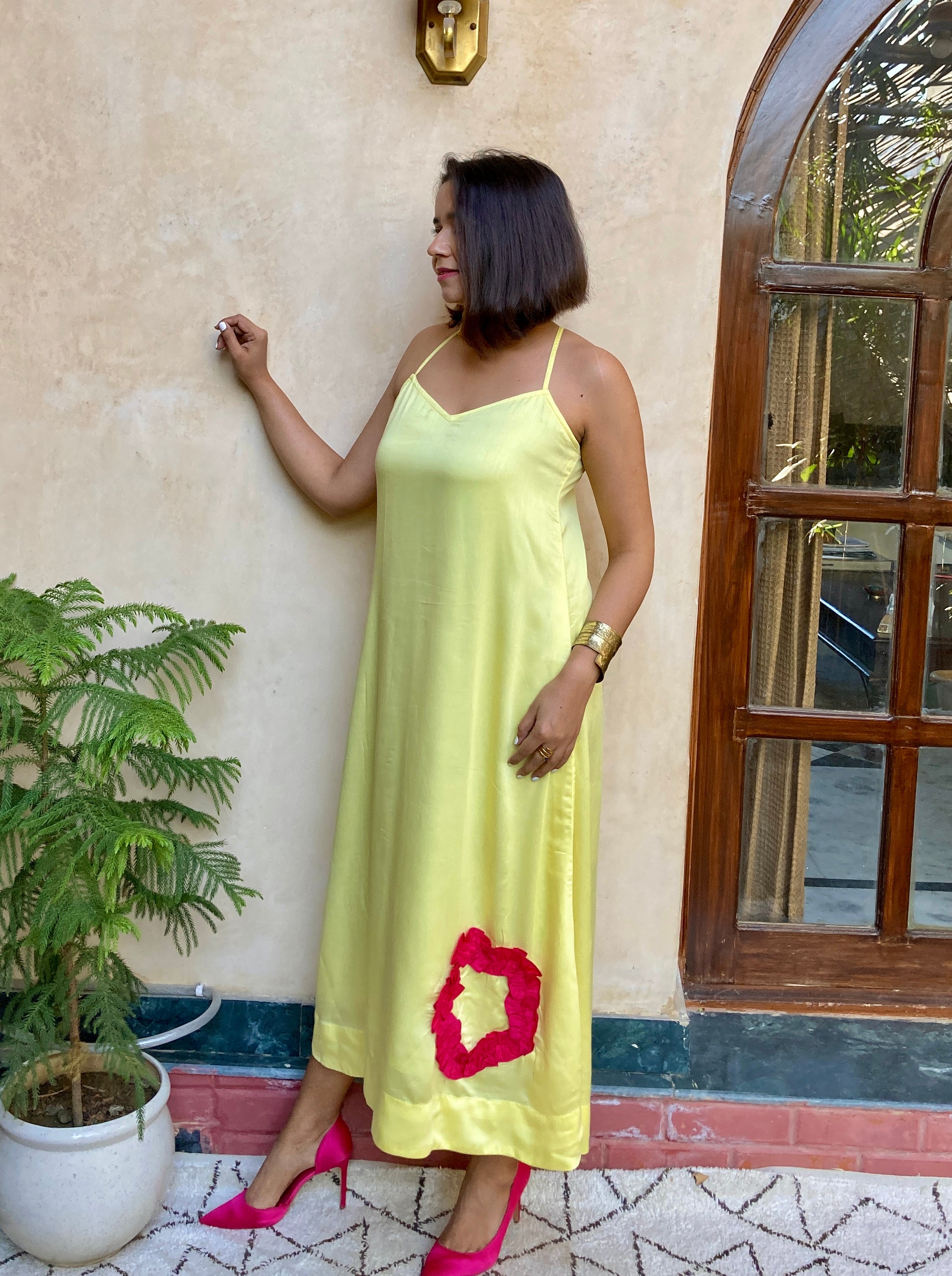 Yellow A Line Strappy Maxi Dress image 1
