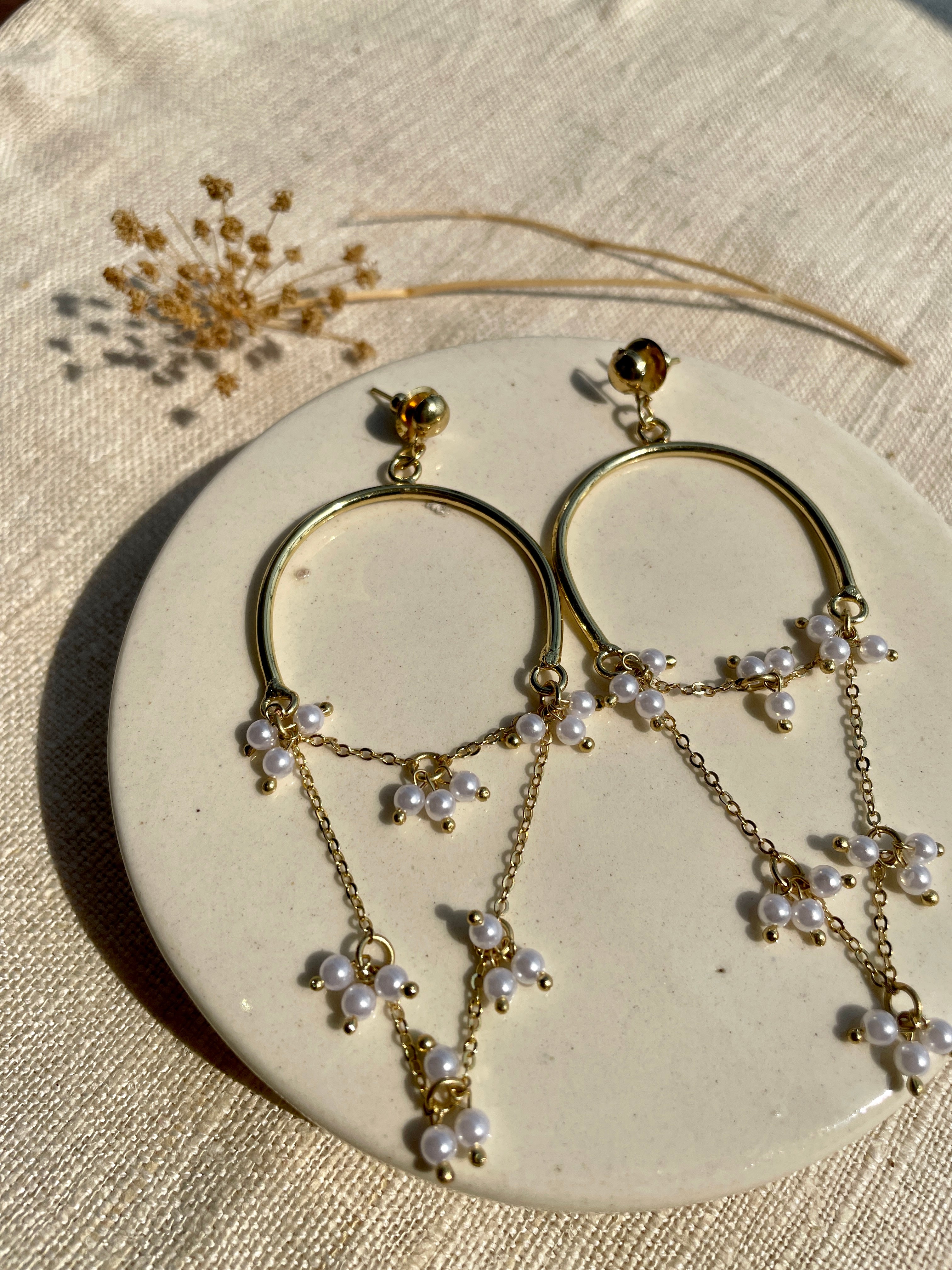 Ivory Glass Pearl Large Hoop image 2