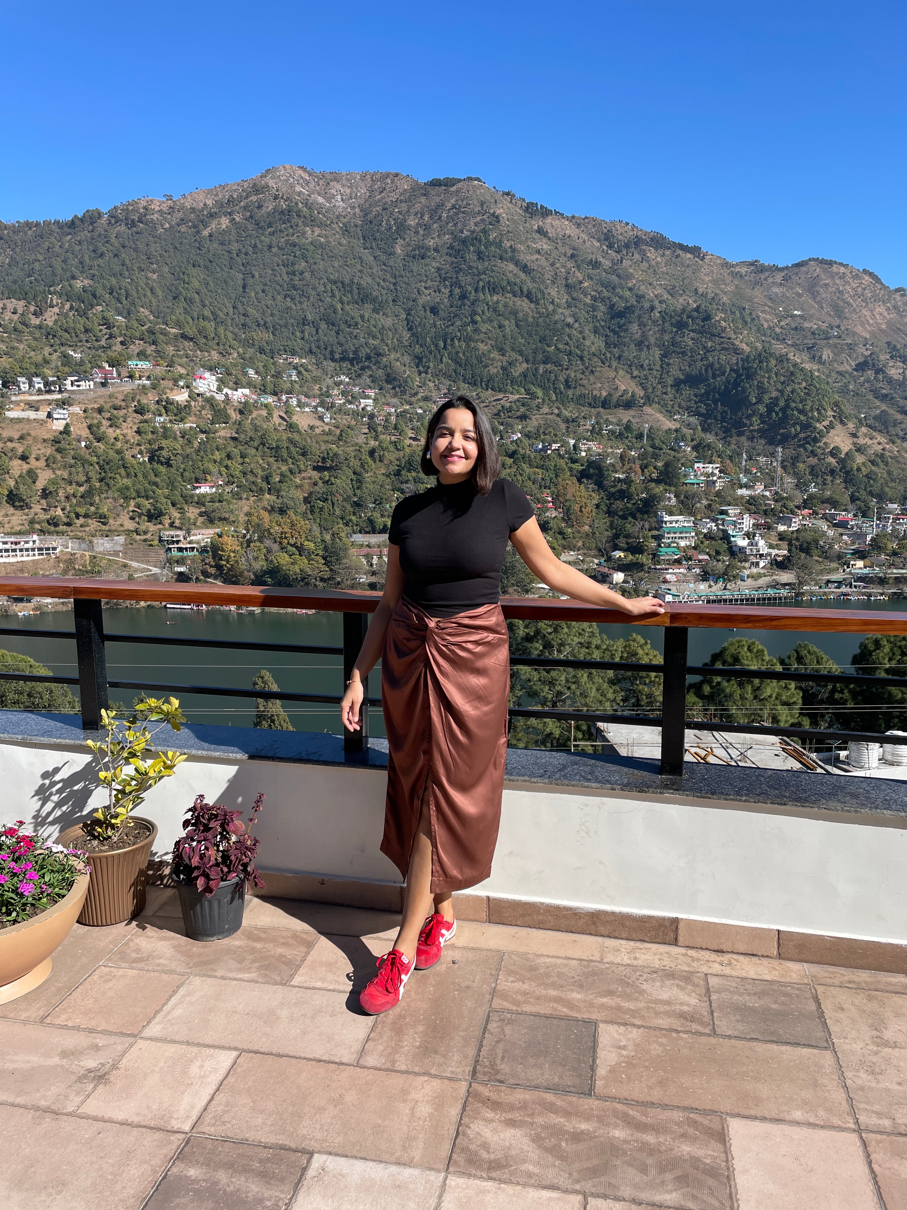 Brown Front Knot Midi Skirt image 5