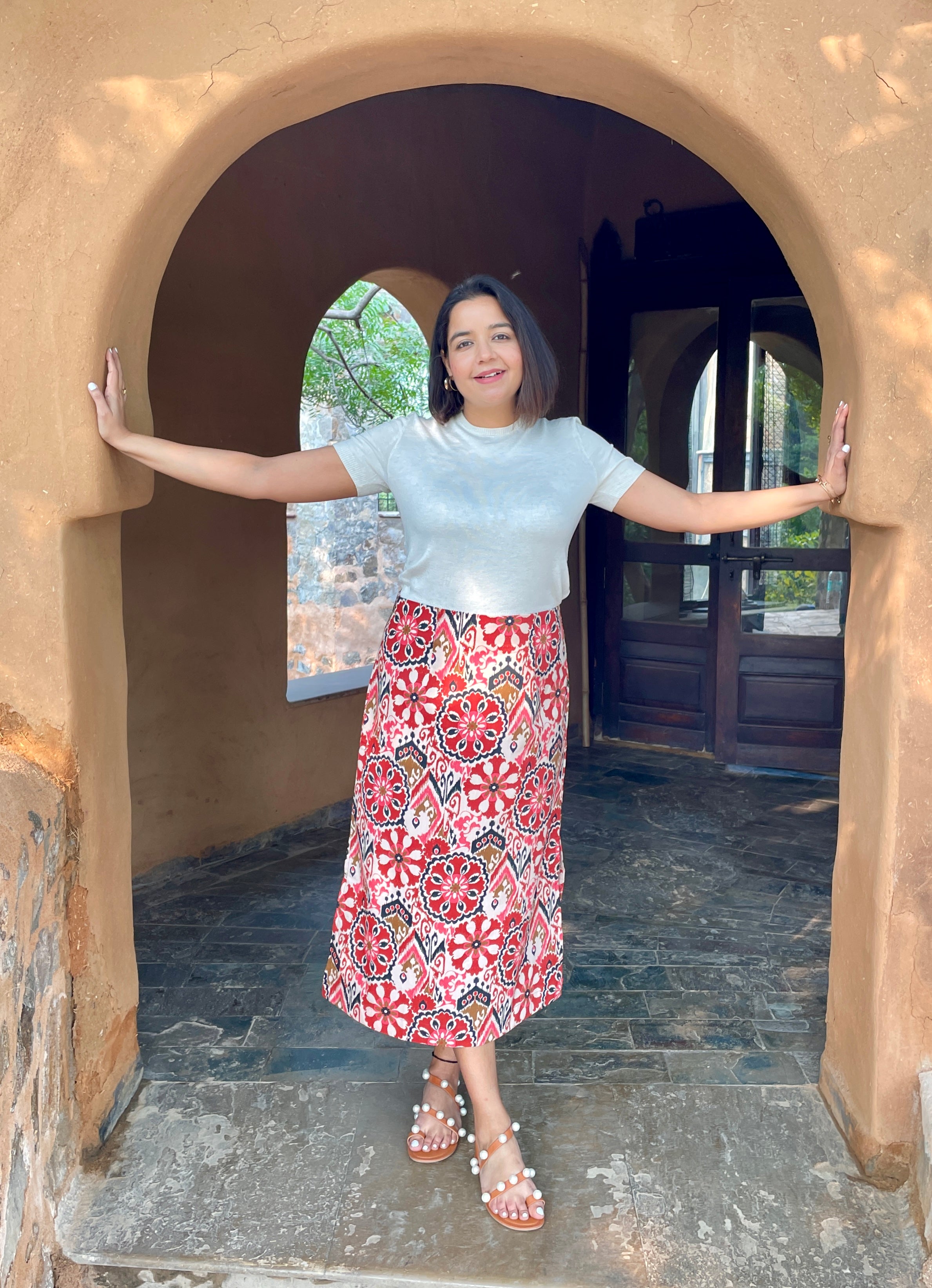 Ikat Printed A-Line Midi Skirt image 0