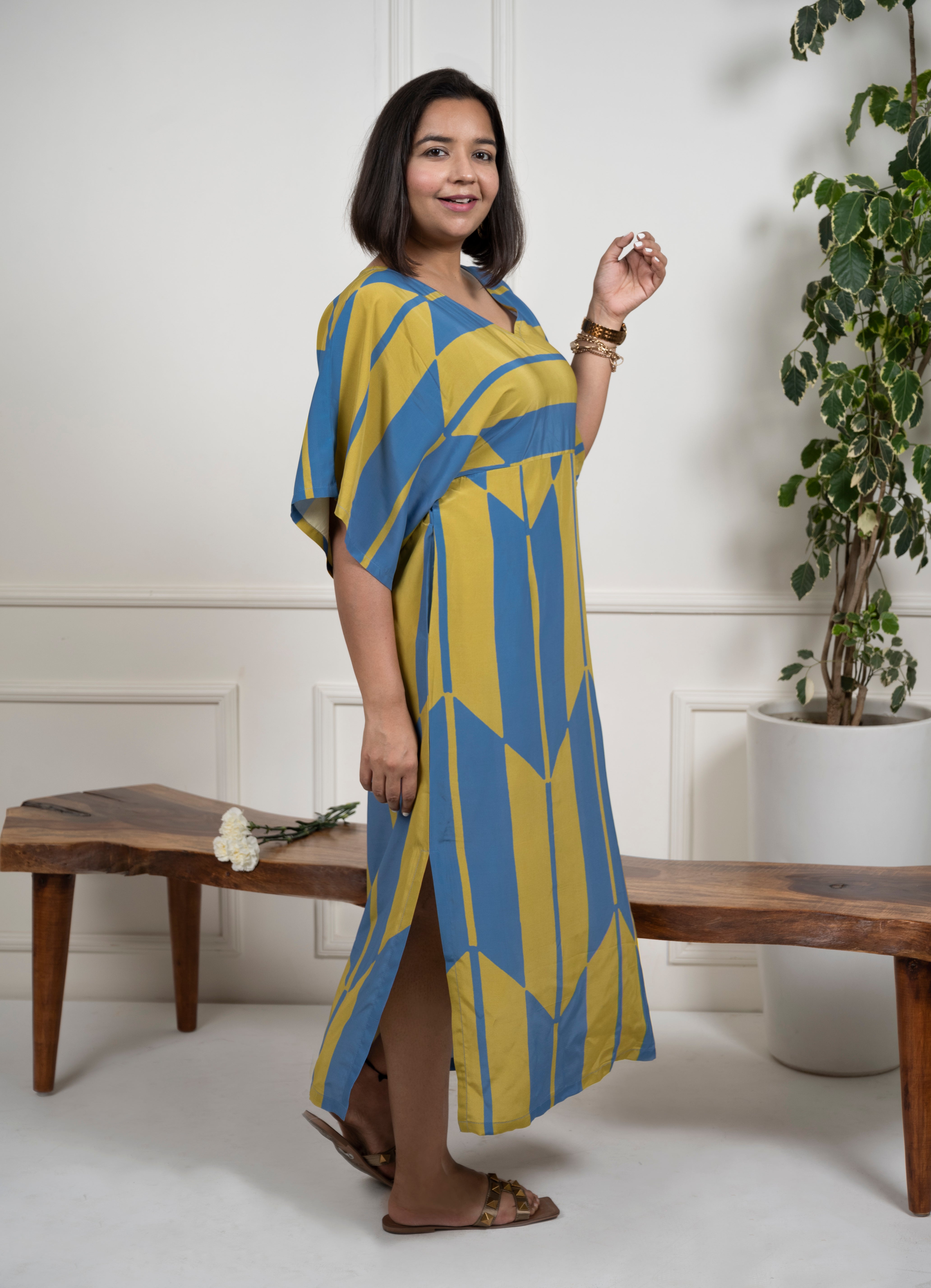 Olive Blue Kaftan Dress- XS, S image 3