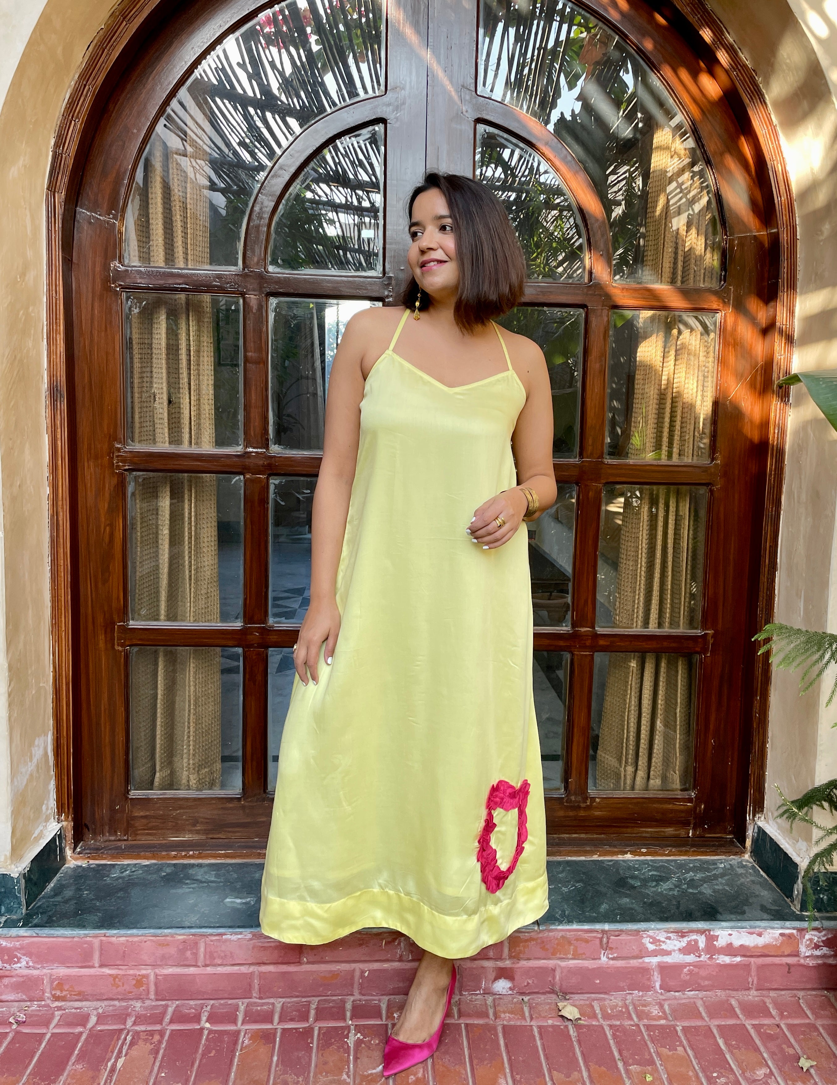 Yellow A Line Strappy Maxi Dress image 7
