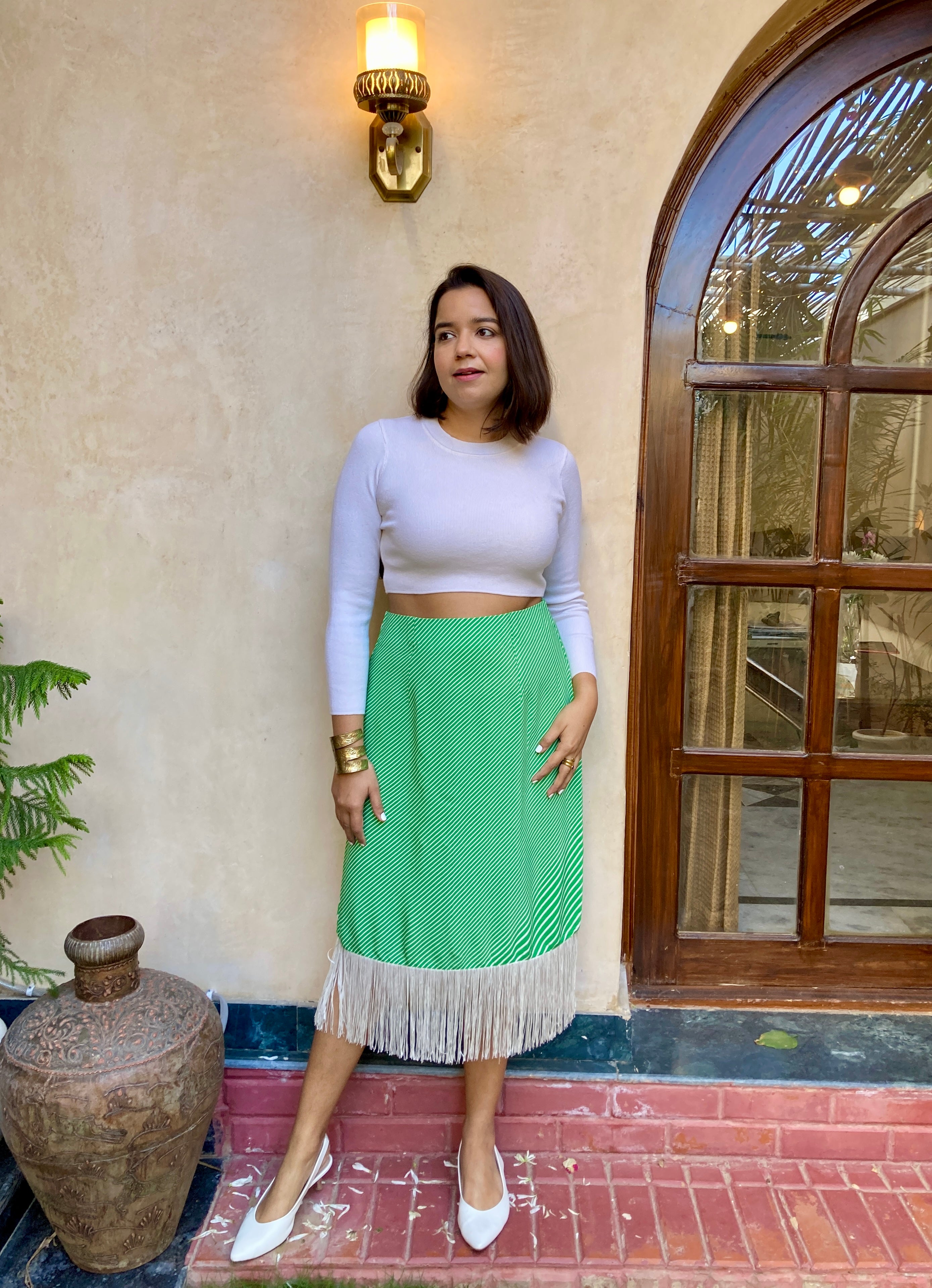Green Leheriya Midi Skirt image 0