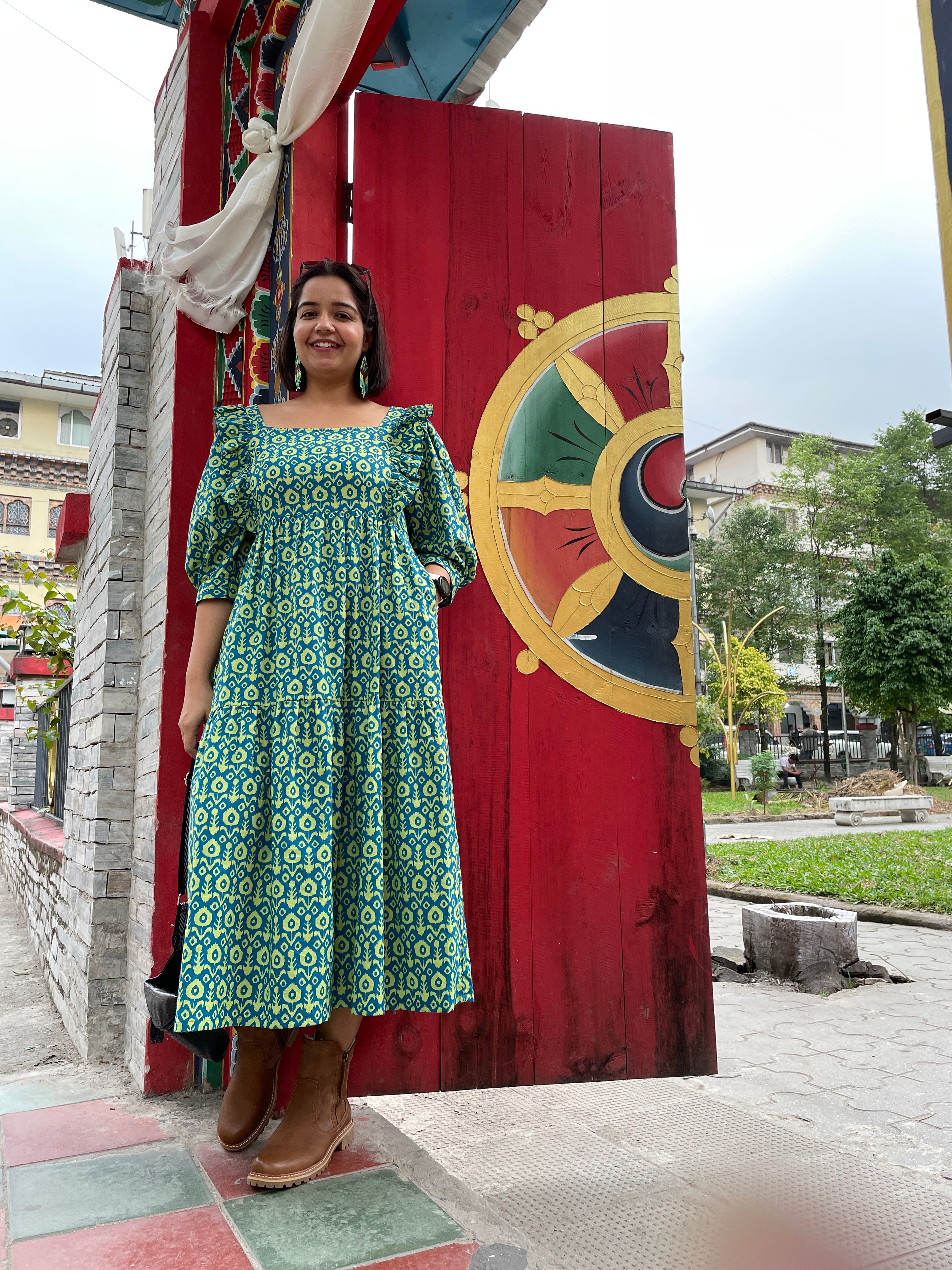 Green Blue Long Frill Dress image 2