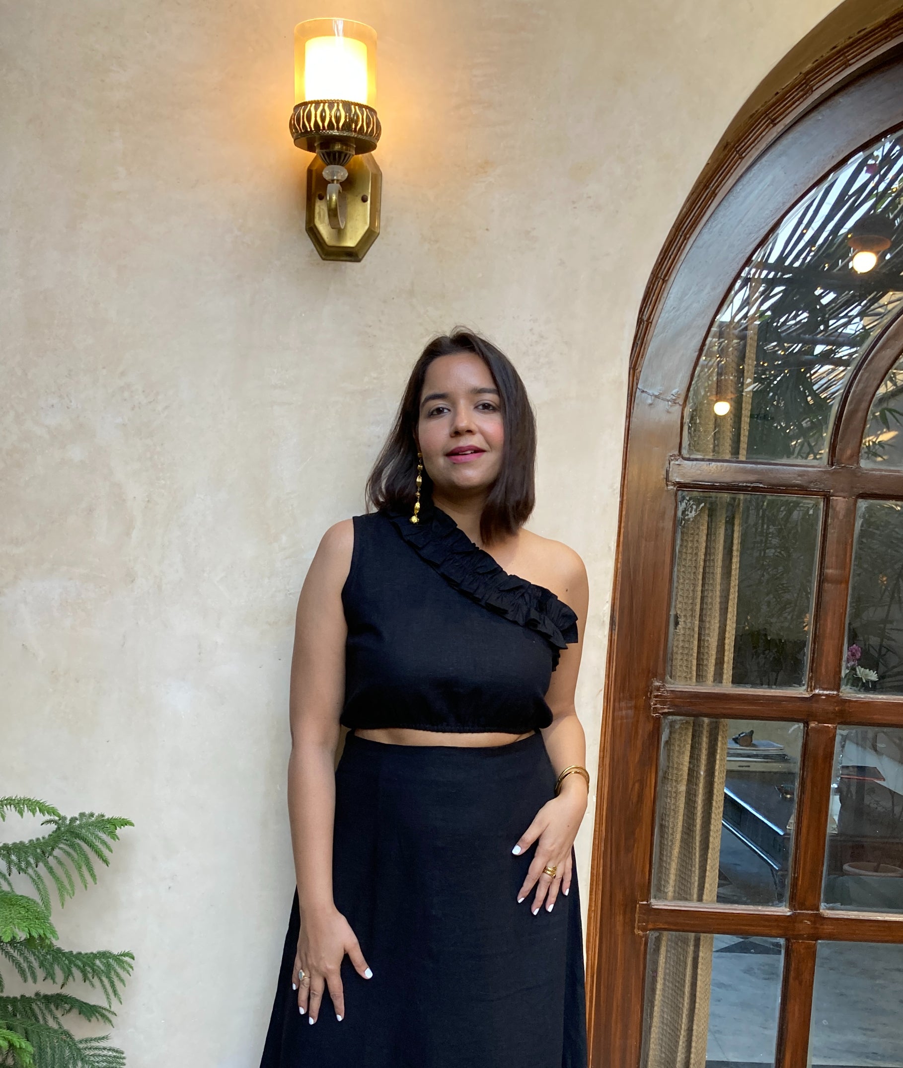 Linen Black One Shoulder Top image 0