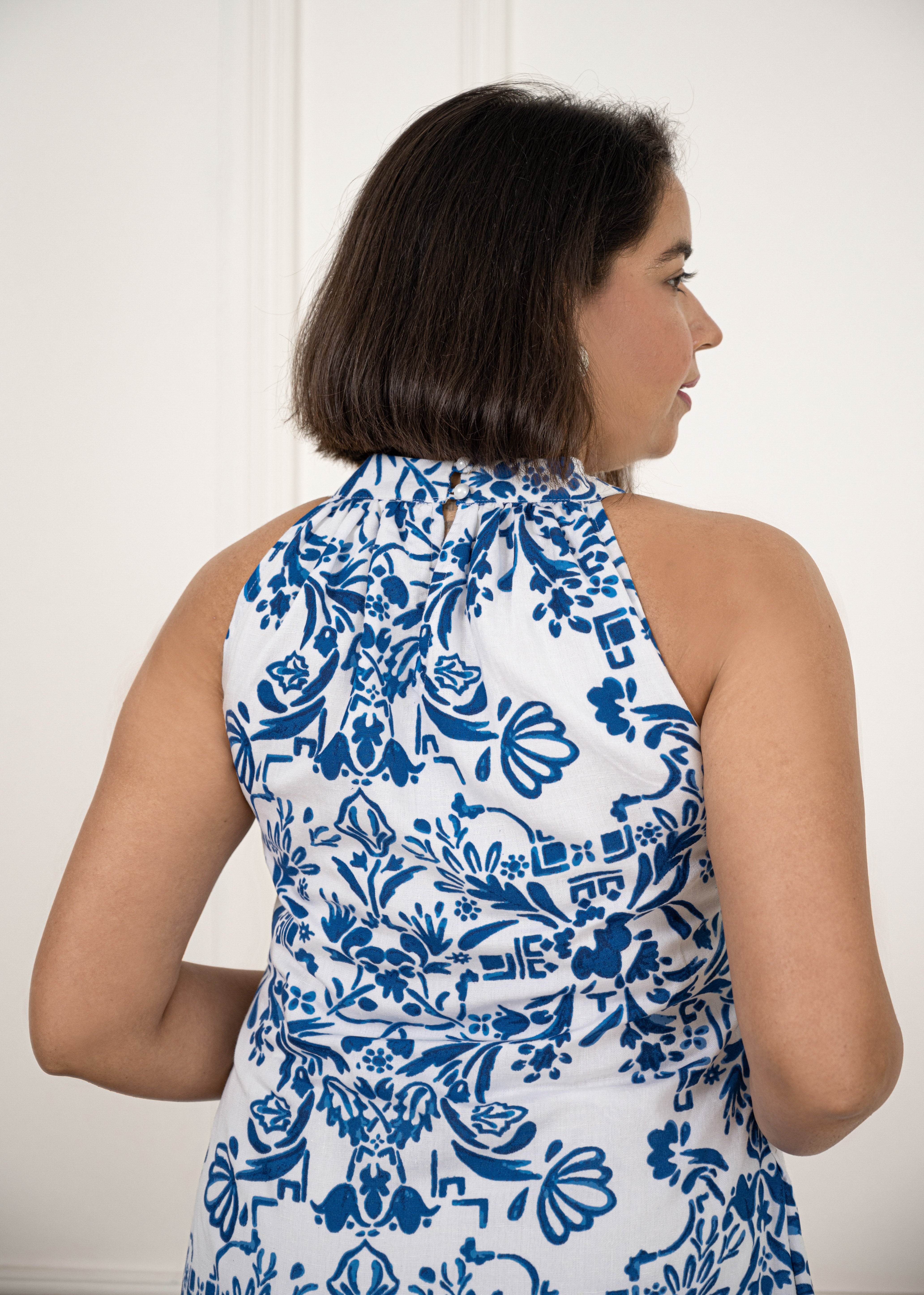 White Printed Halter Midi Dress image 3