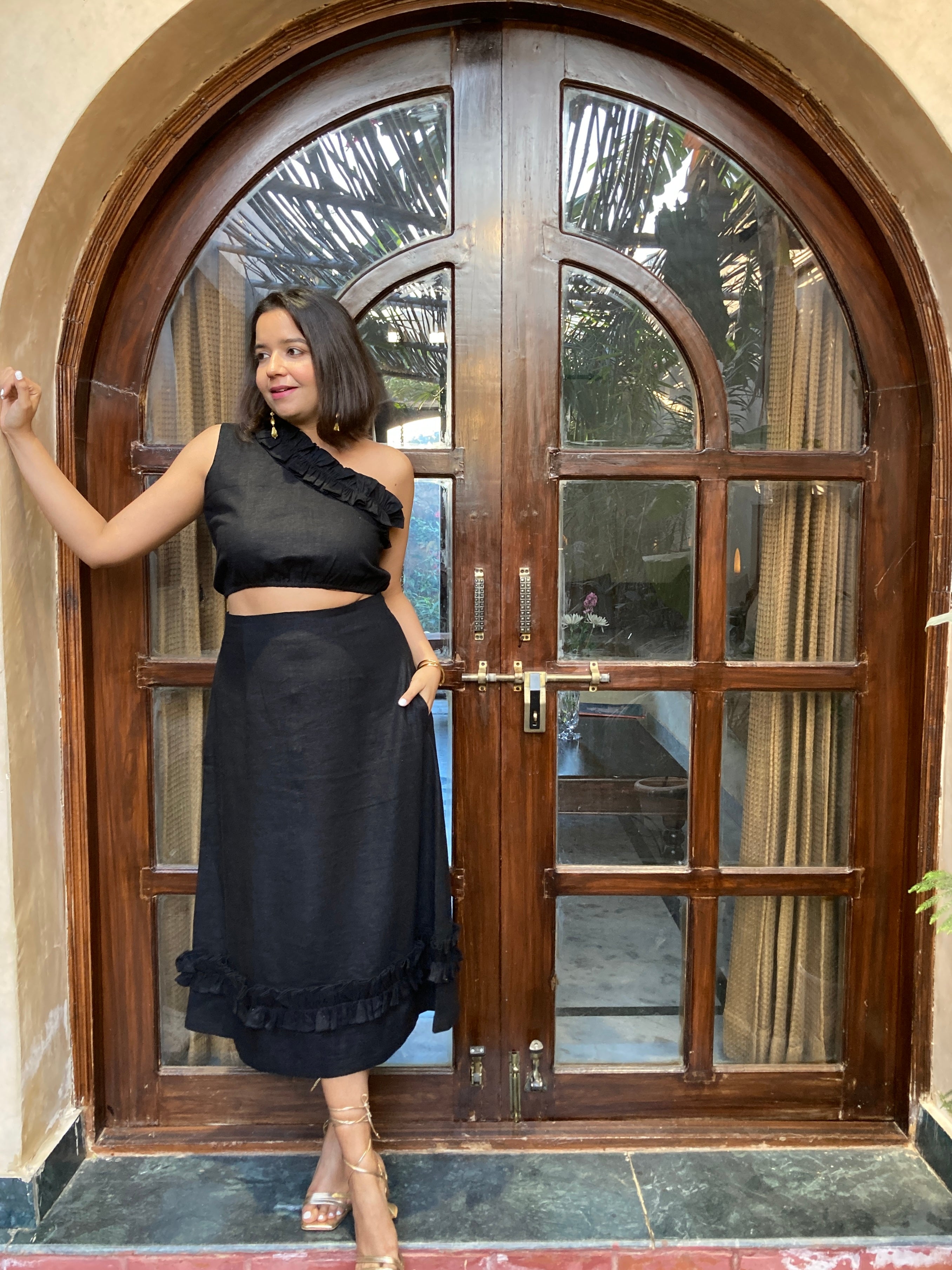 Linen Black One Shoulder Top image 3