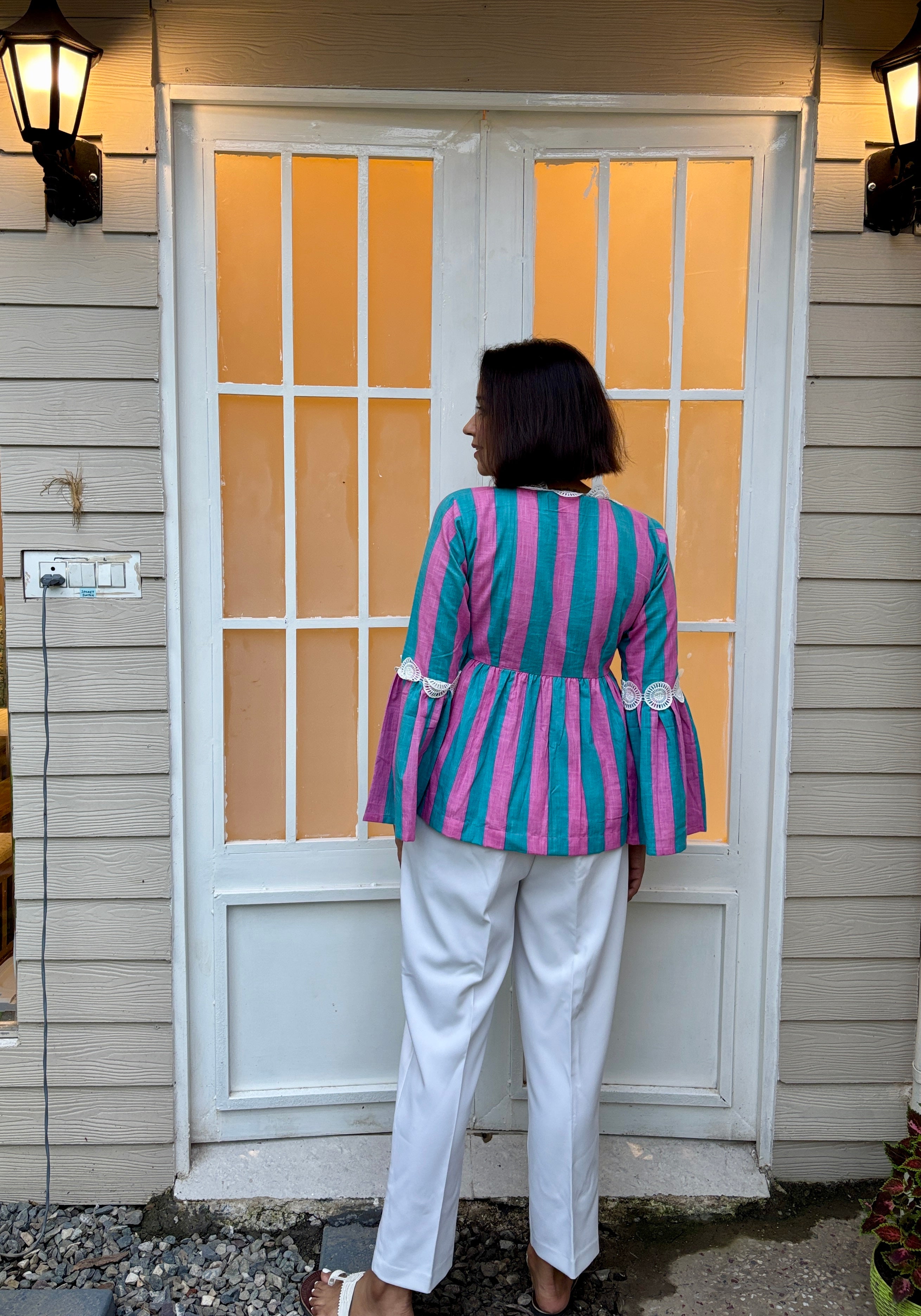 Candy Stripe Flare Sleeve Top image 2