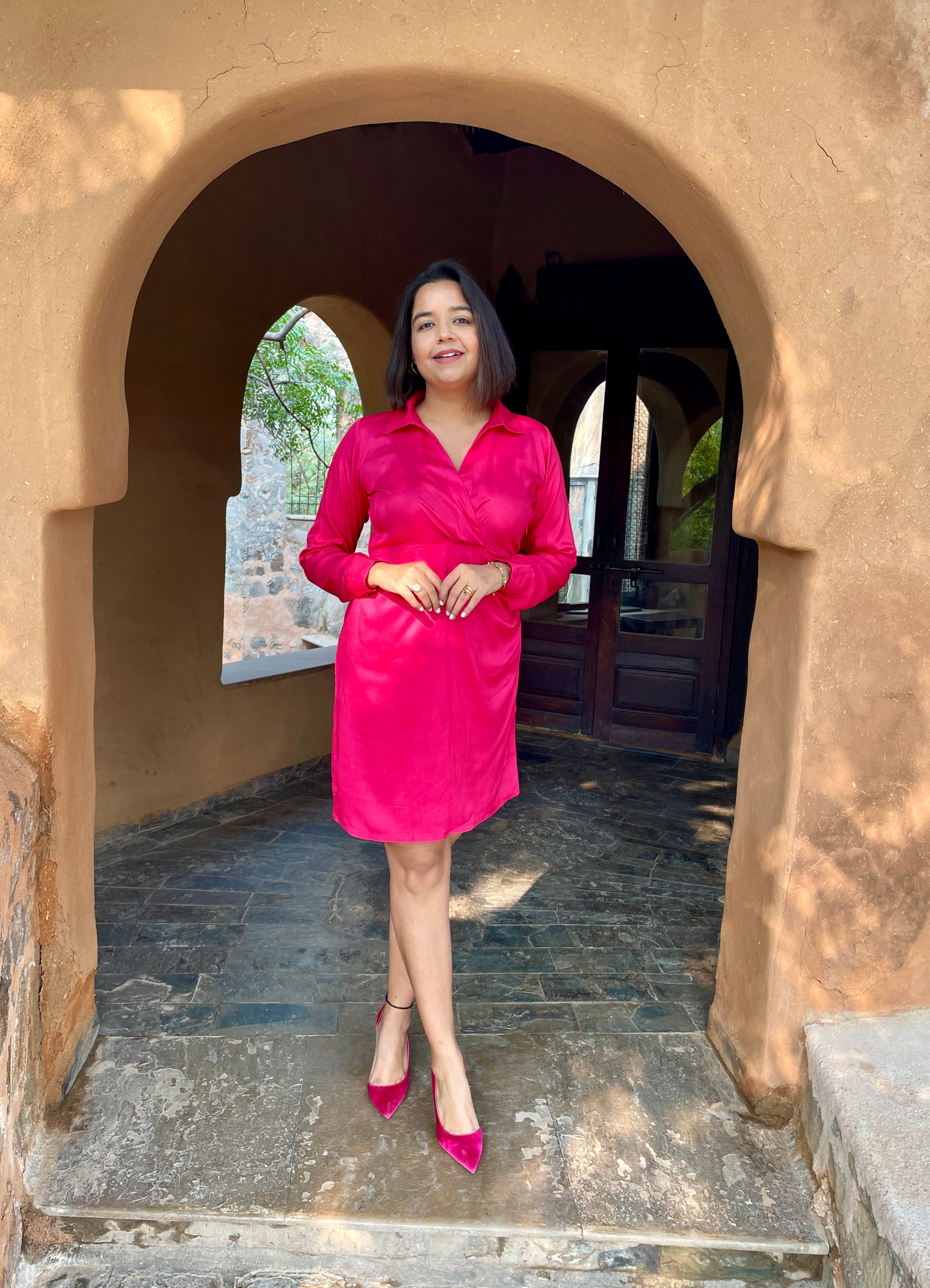 Magenta Satin Dress image 1