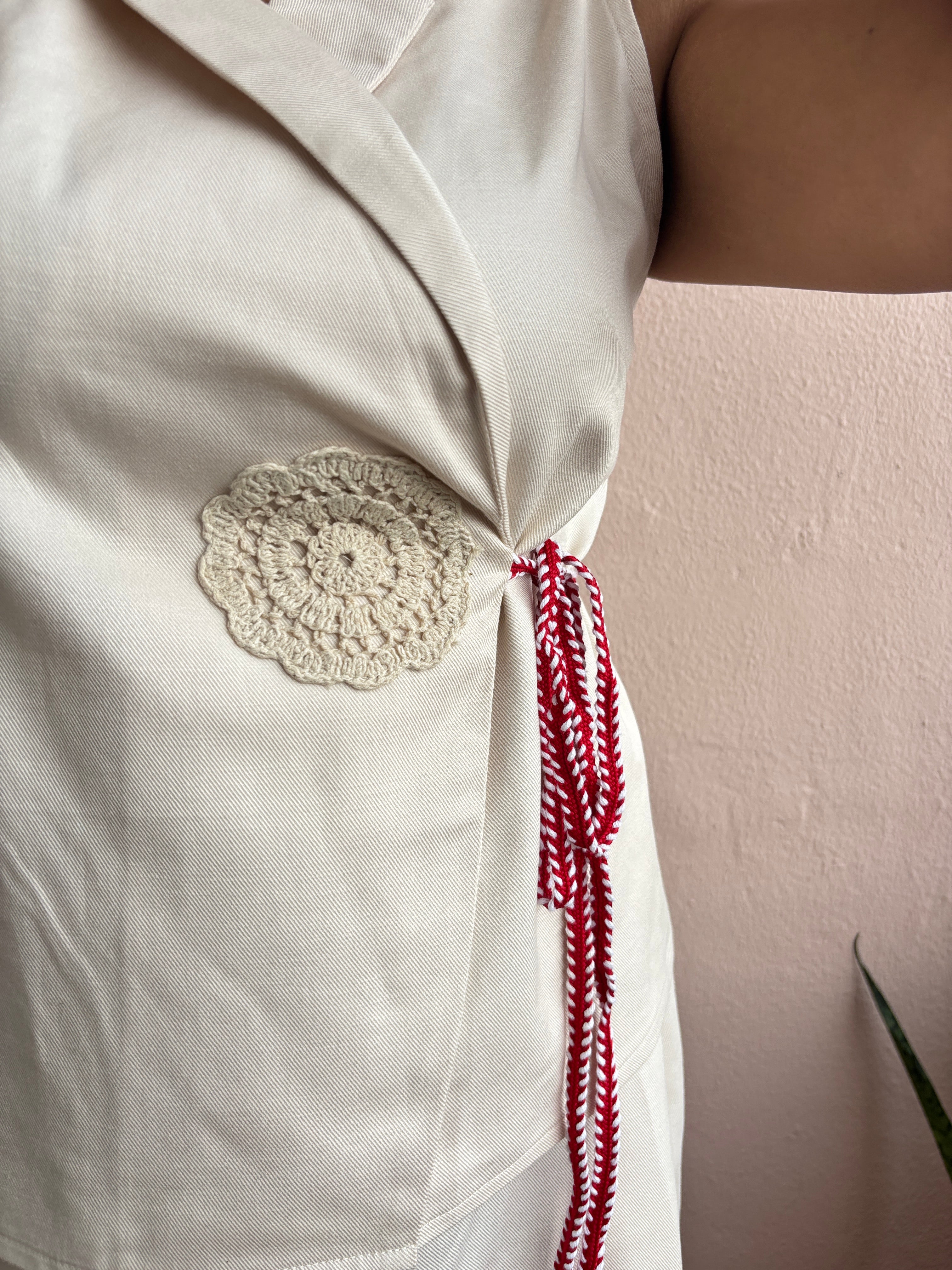 Beige Cotton Twill Coord Set with Crochet Detailing image 1