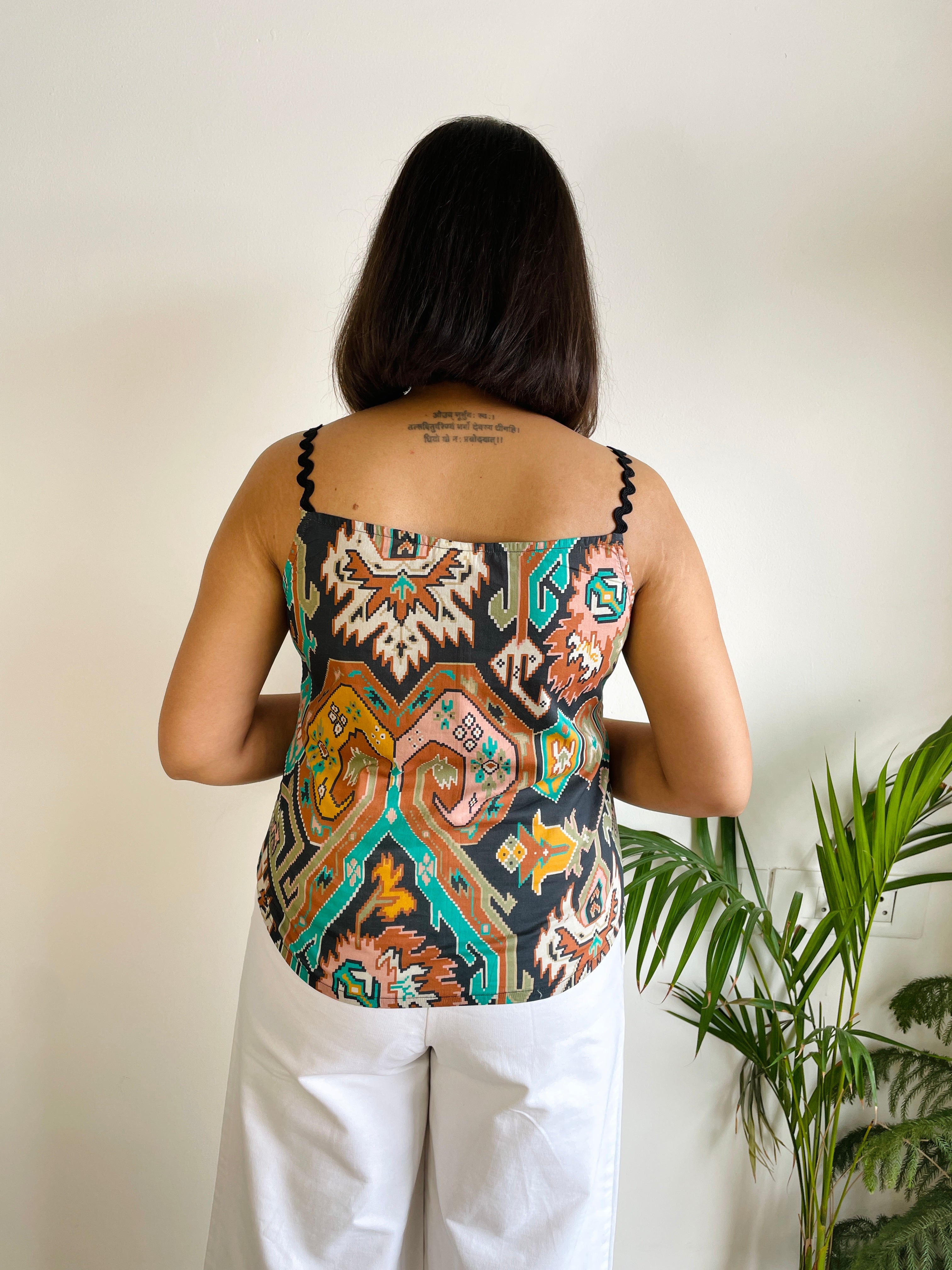 Multi Color Printed Lace Spaghetti Top image 1