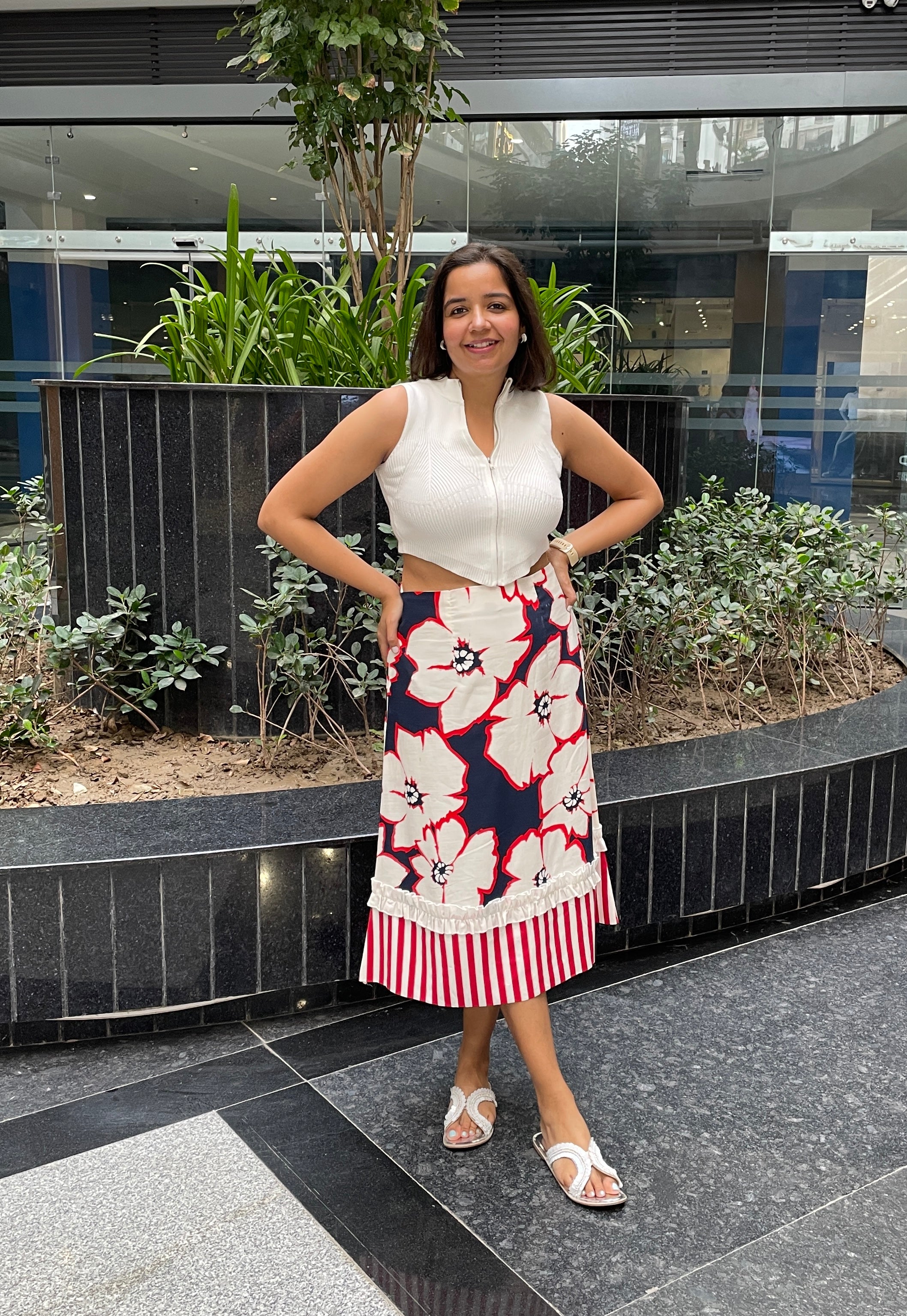 Floral Stripe Skirt with Pockets image 1