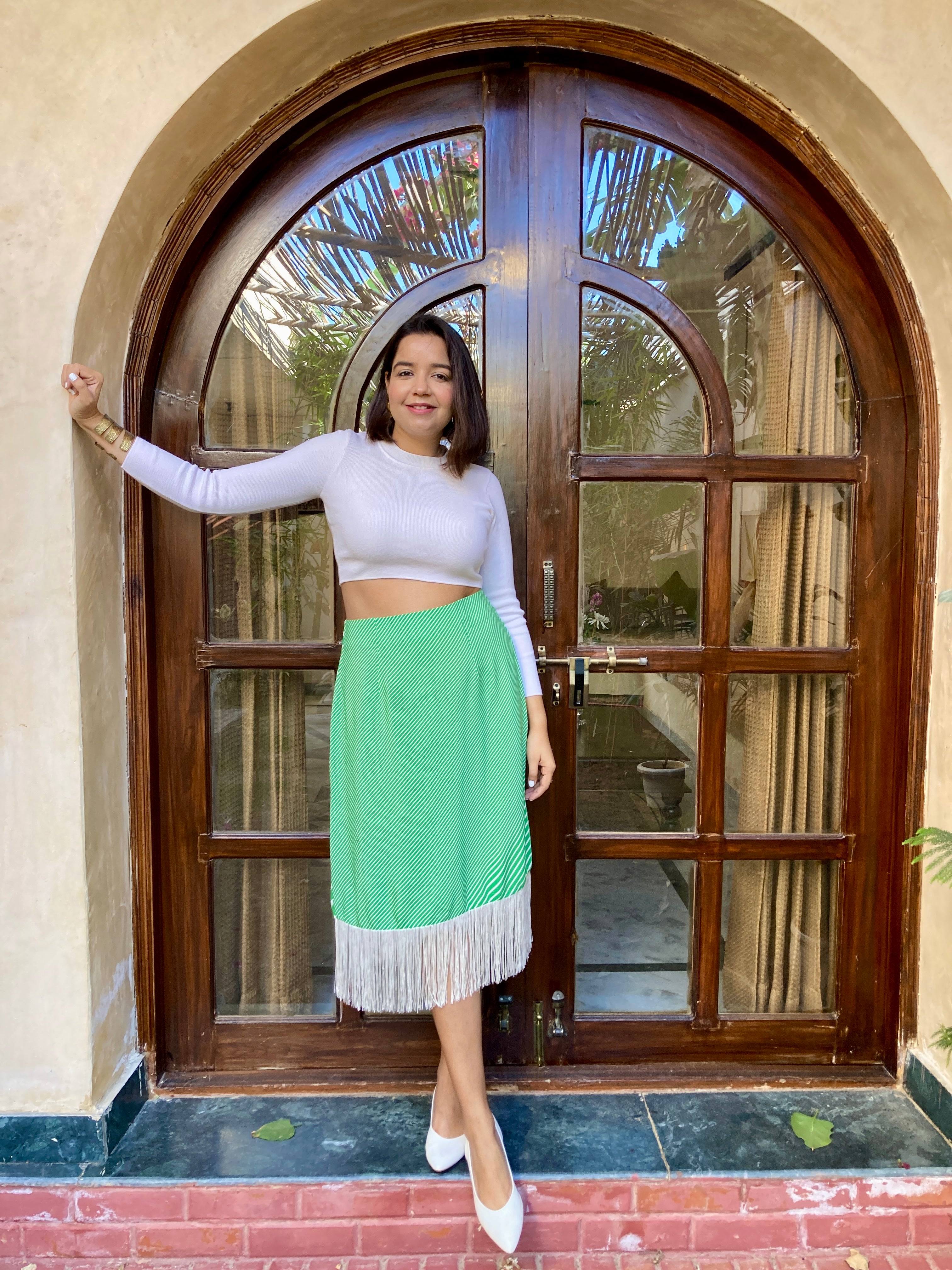 Green Leheriya Midi Skirt image 4