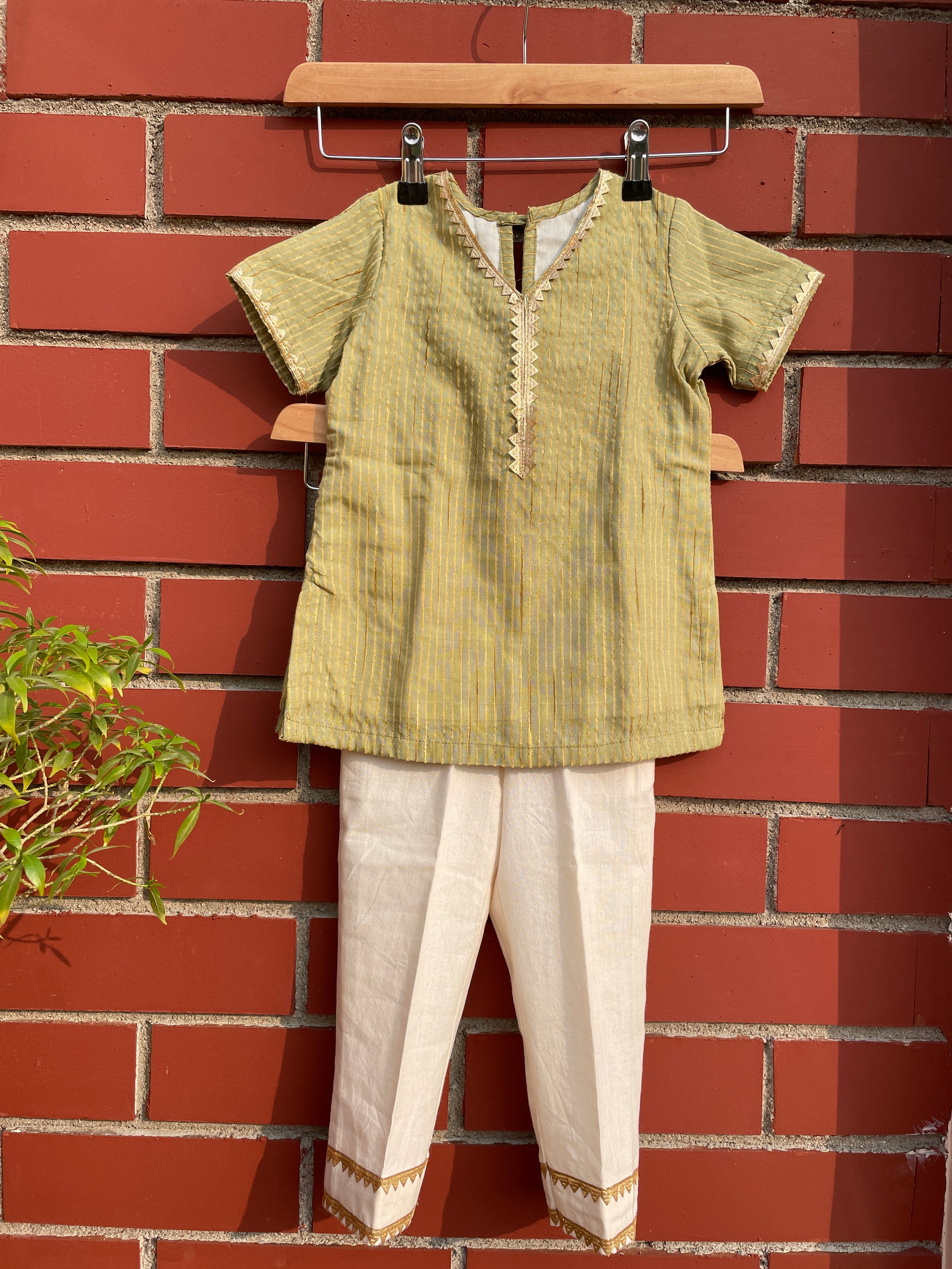Green Kids Silk Suit Set image 0