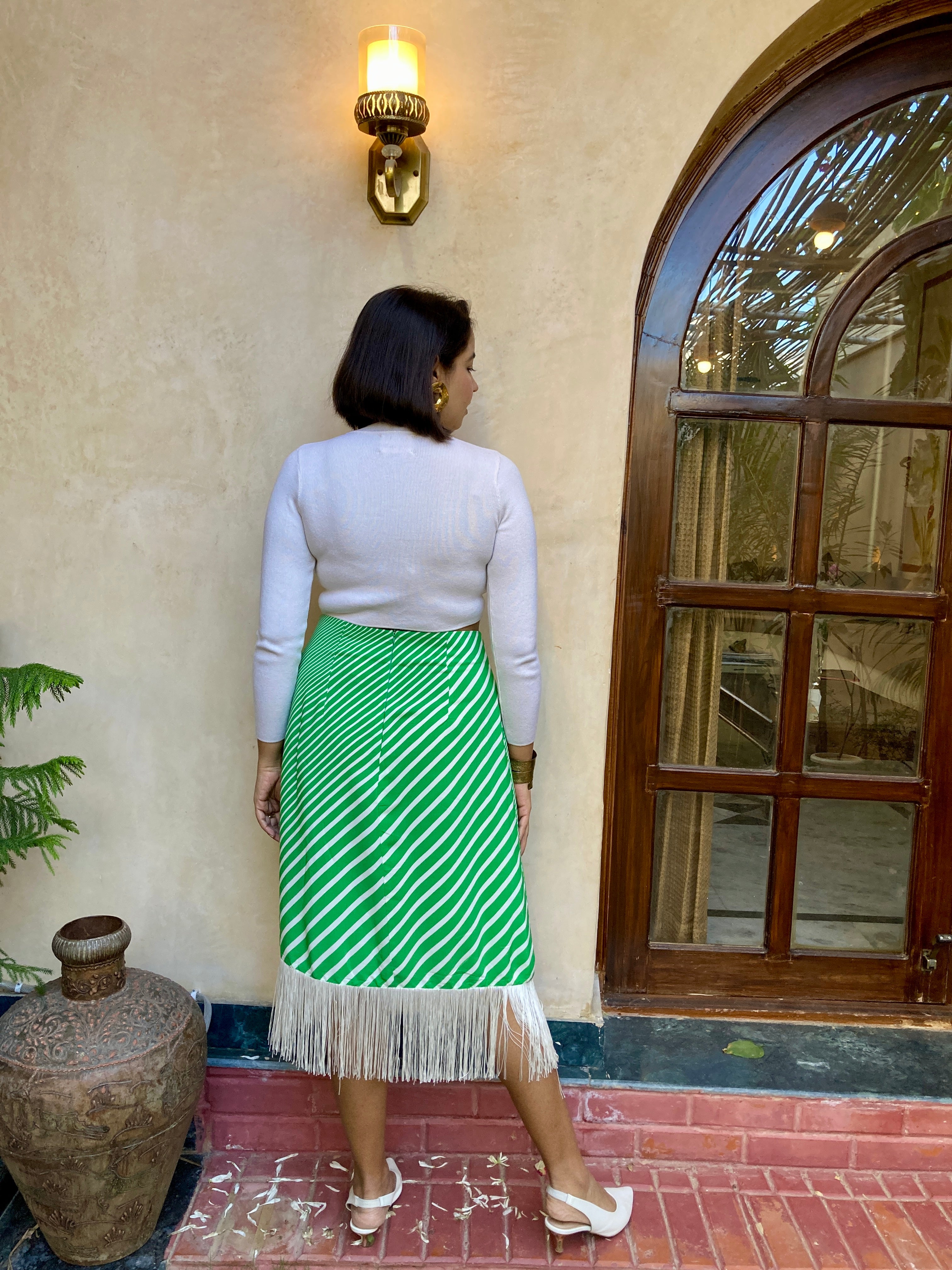 Green Leheriya Midi Skirt image 6