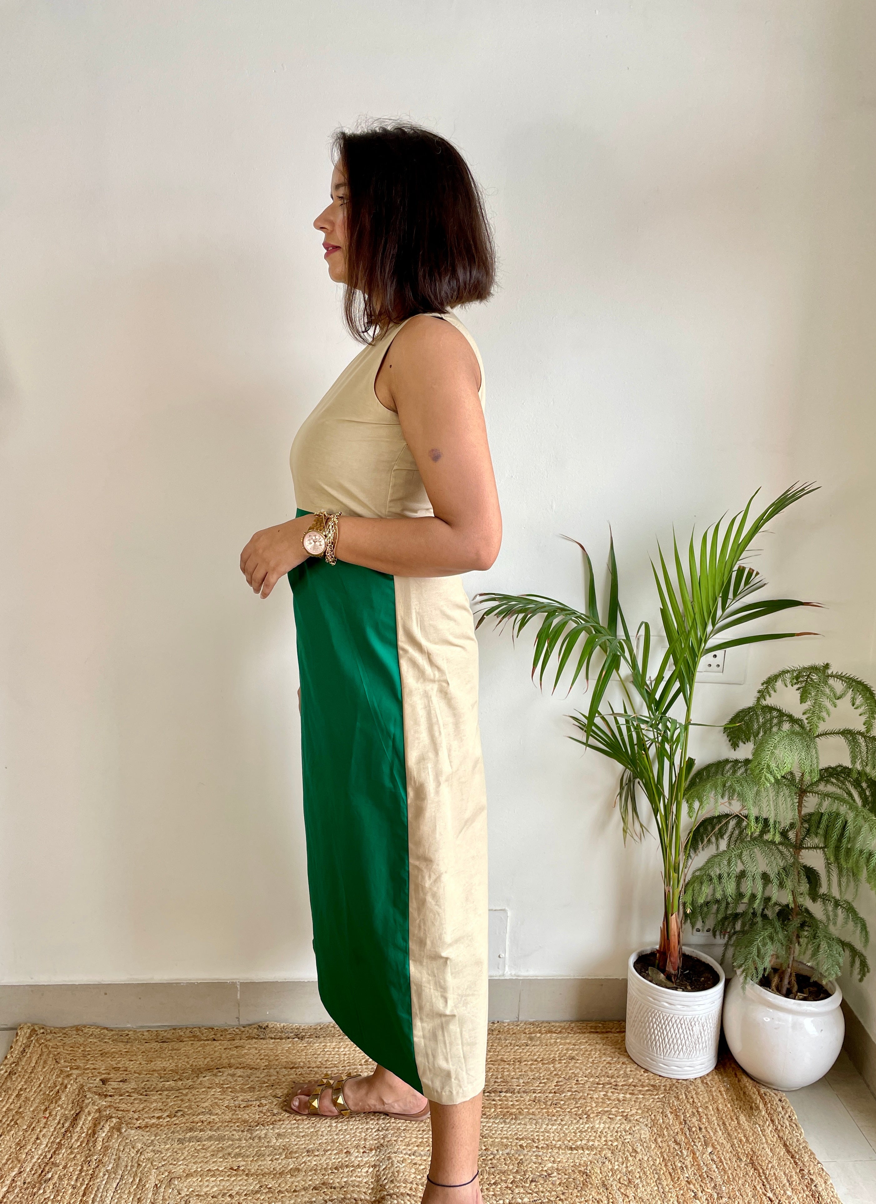 Beige Green Wrap Dress image 2