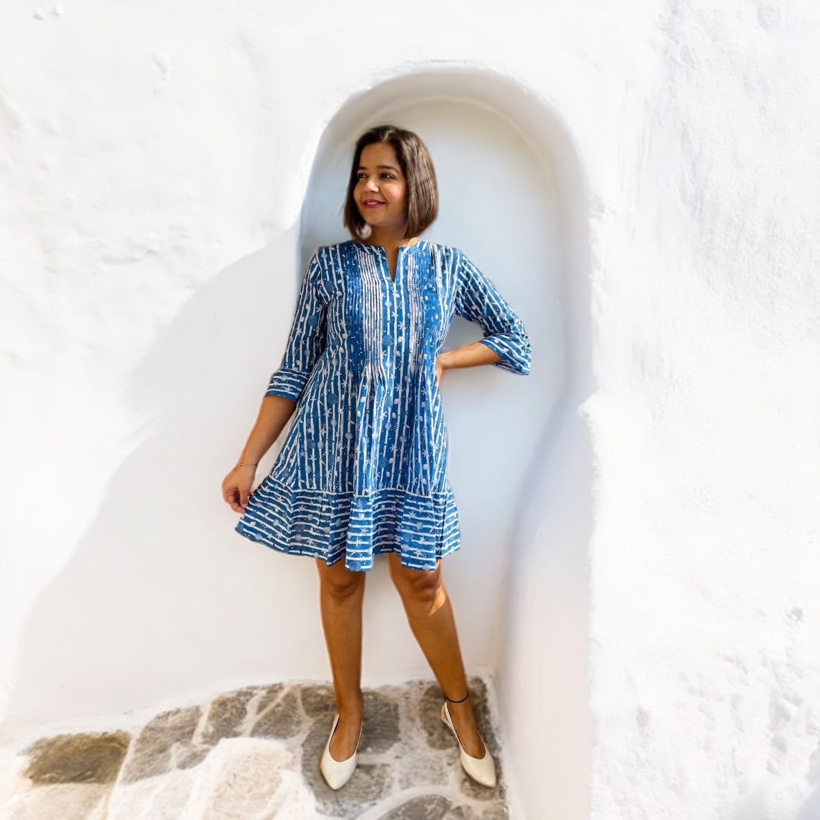 Blue Sea Shells Pintex Dress image 0