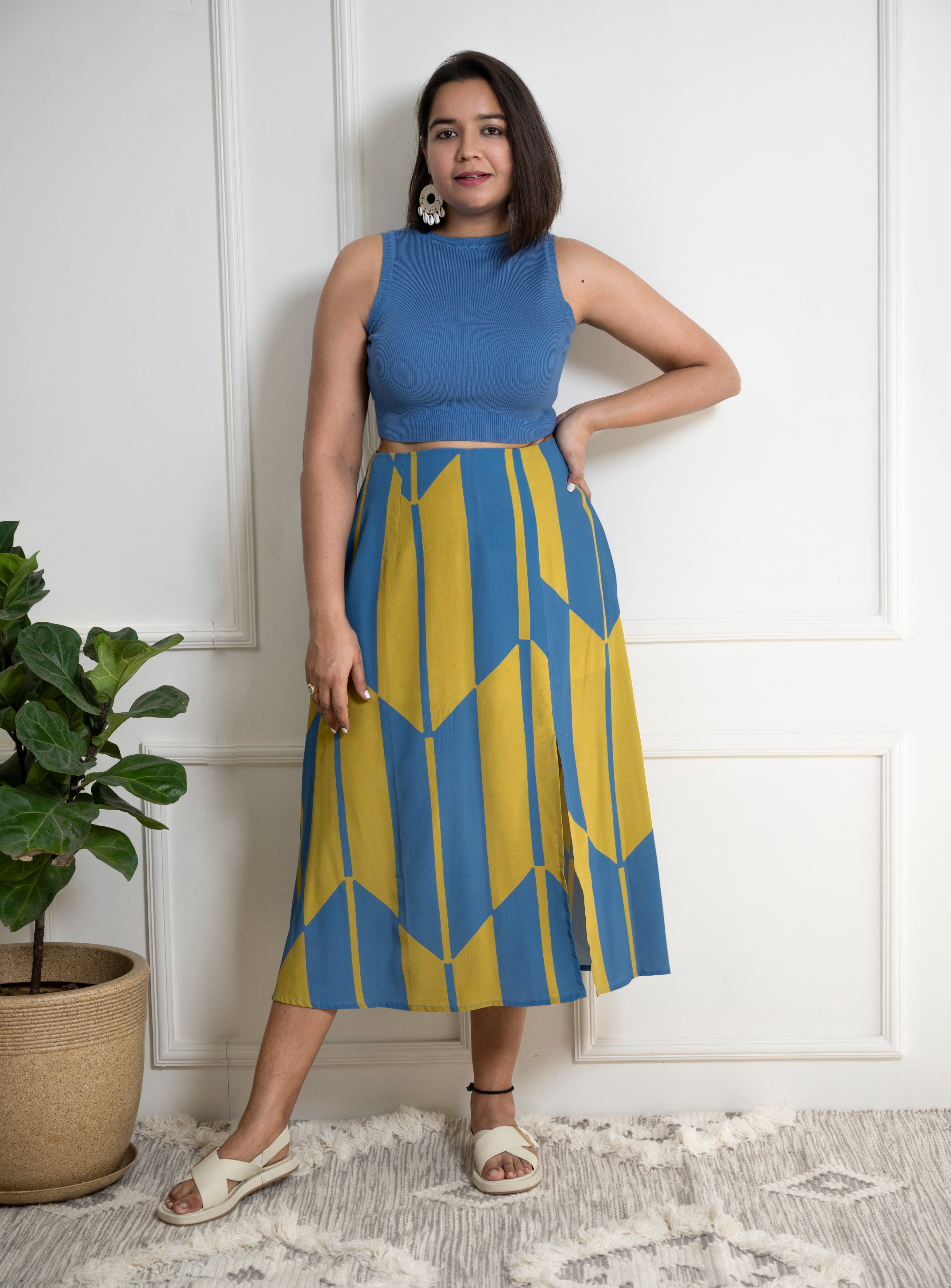 Olive Blue Front Slit Skirt image 0