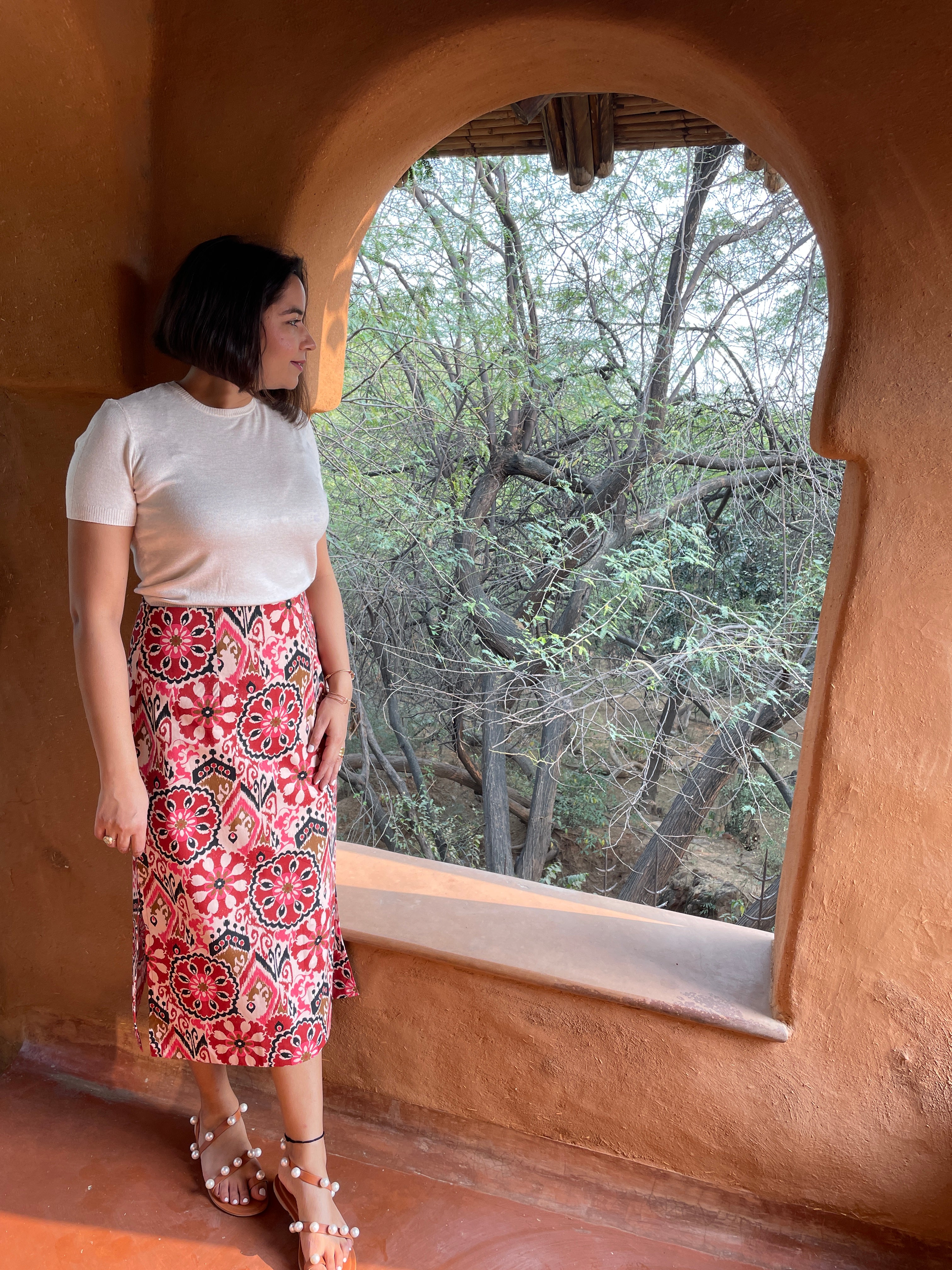 Ikat Printed A-Line Midi Skirt image 3