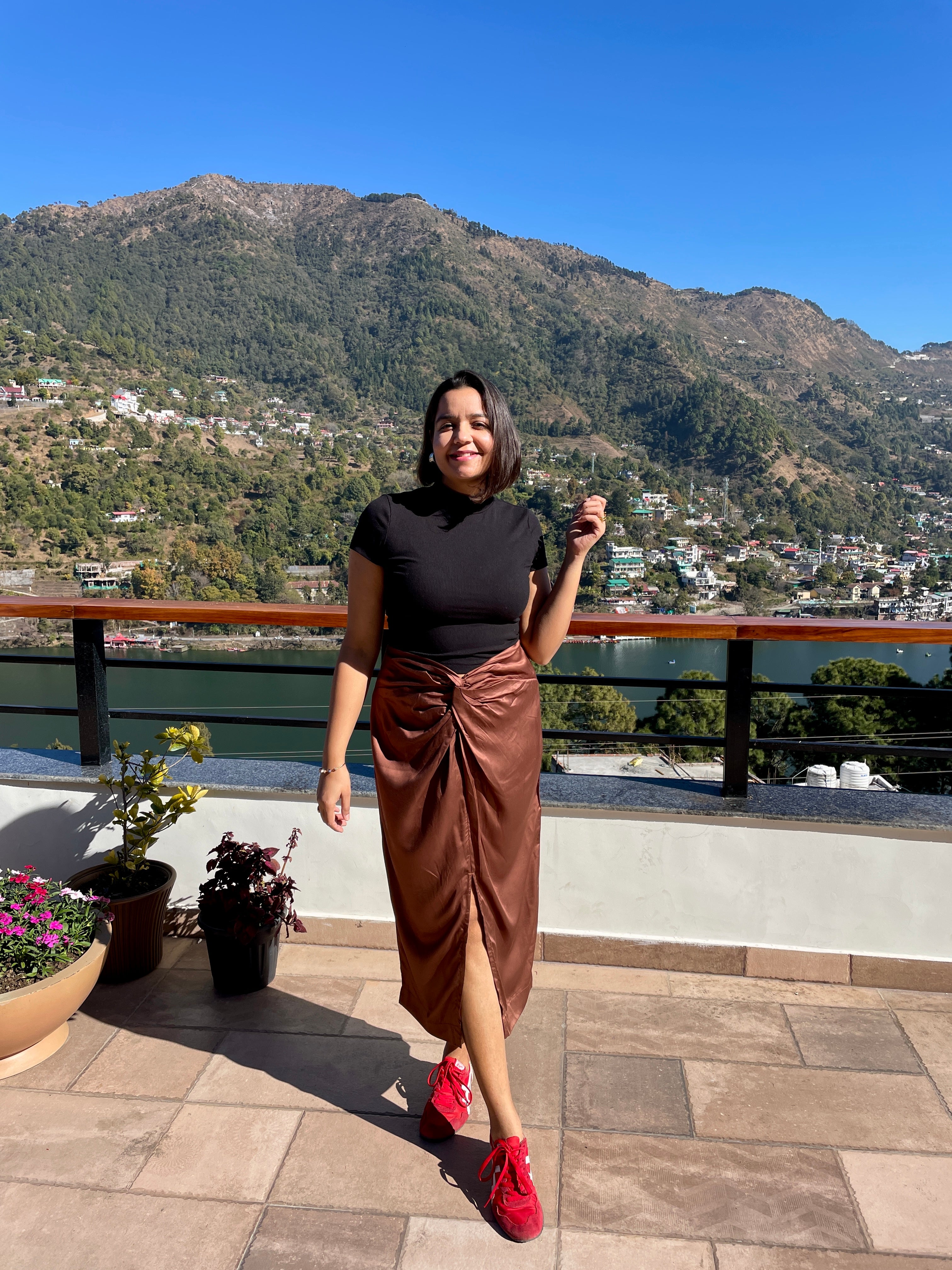 Brown Front Knot Midi Skirt image 4