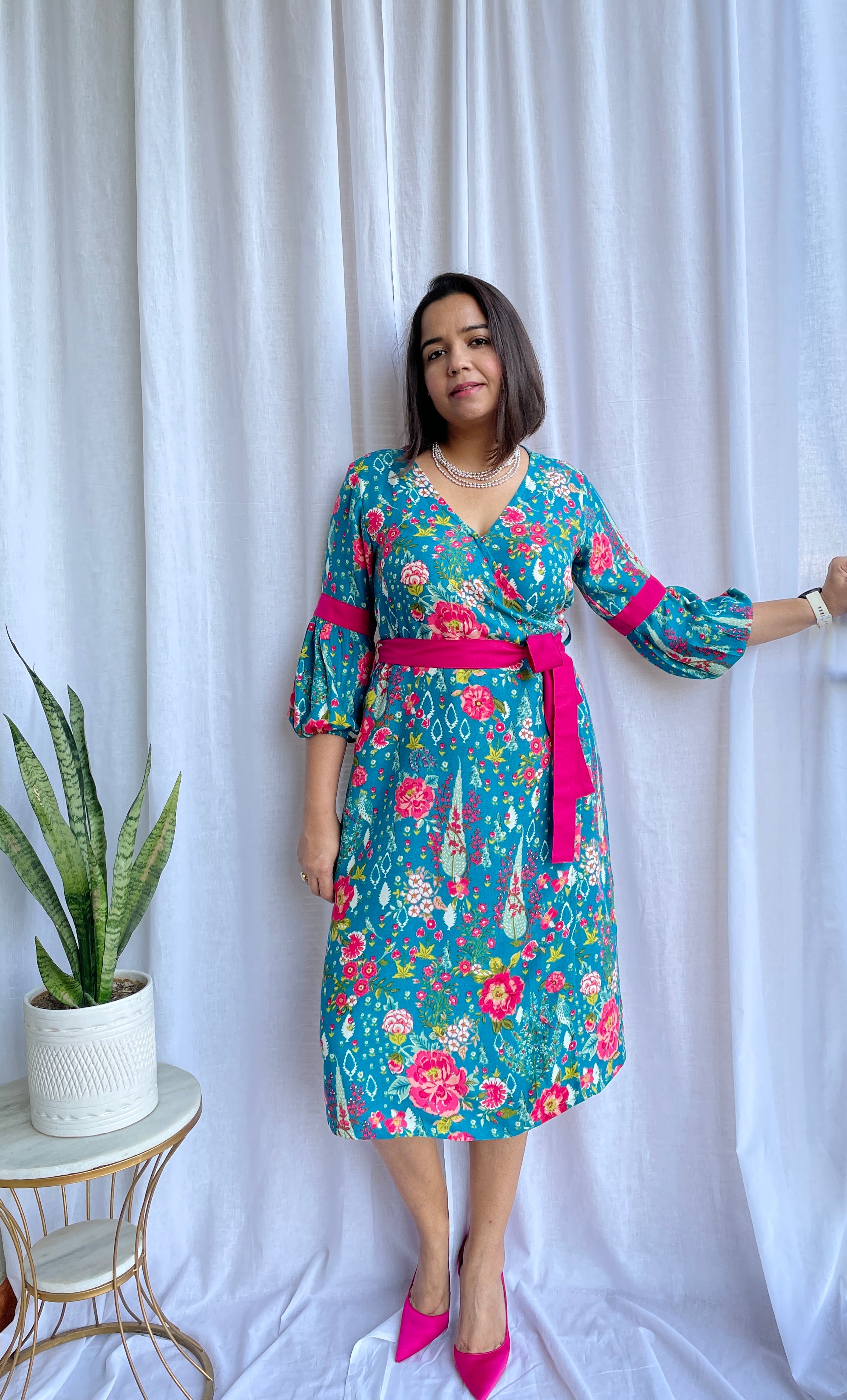 Green Floral Wrap Dress image 3