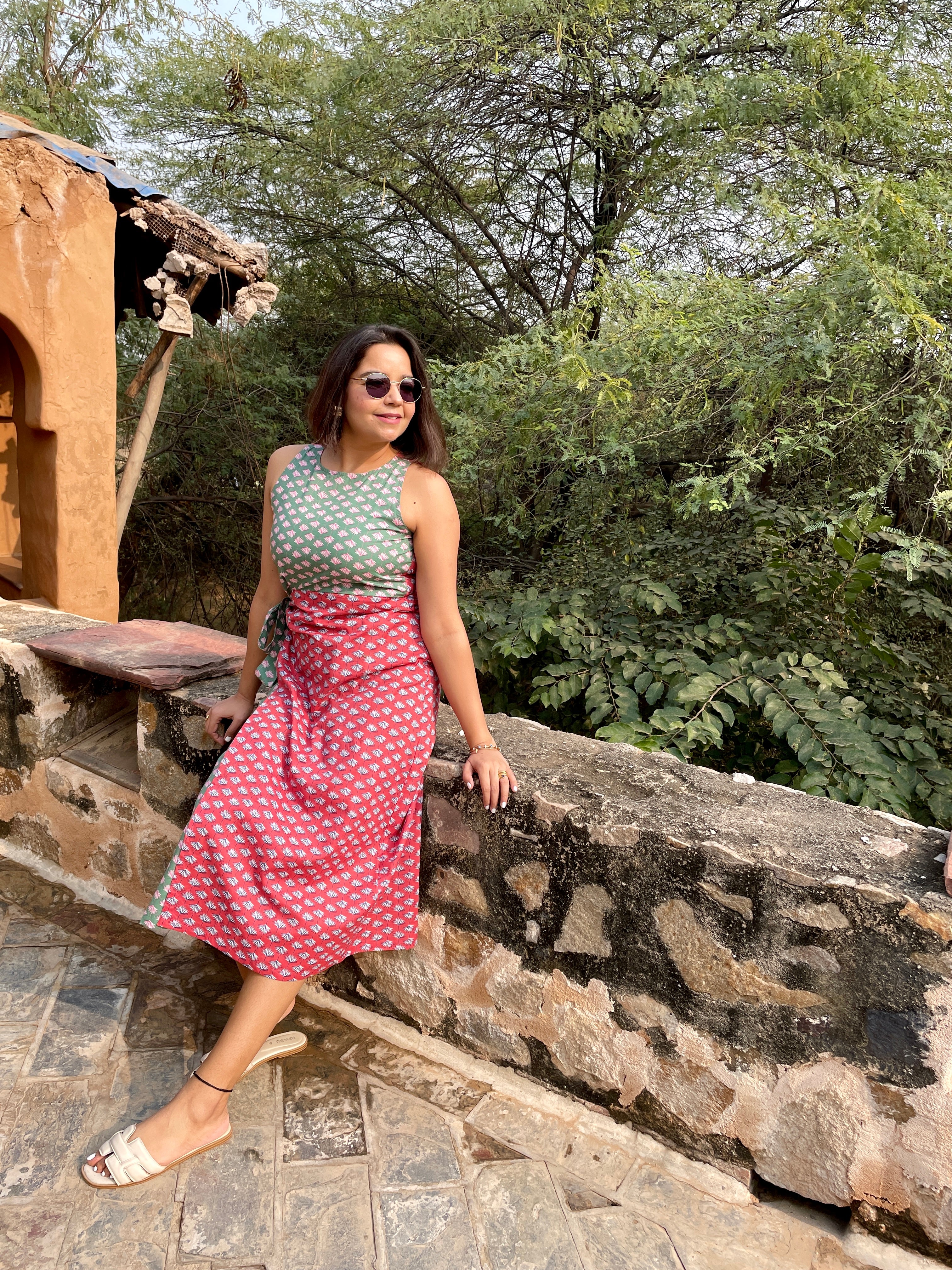 Red Green Wrap Dress image 7