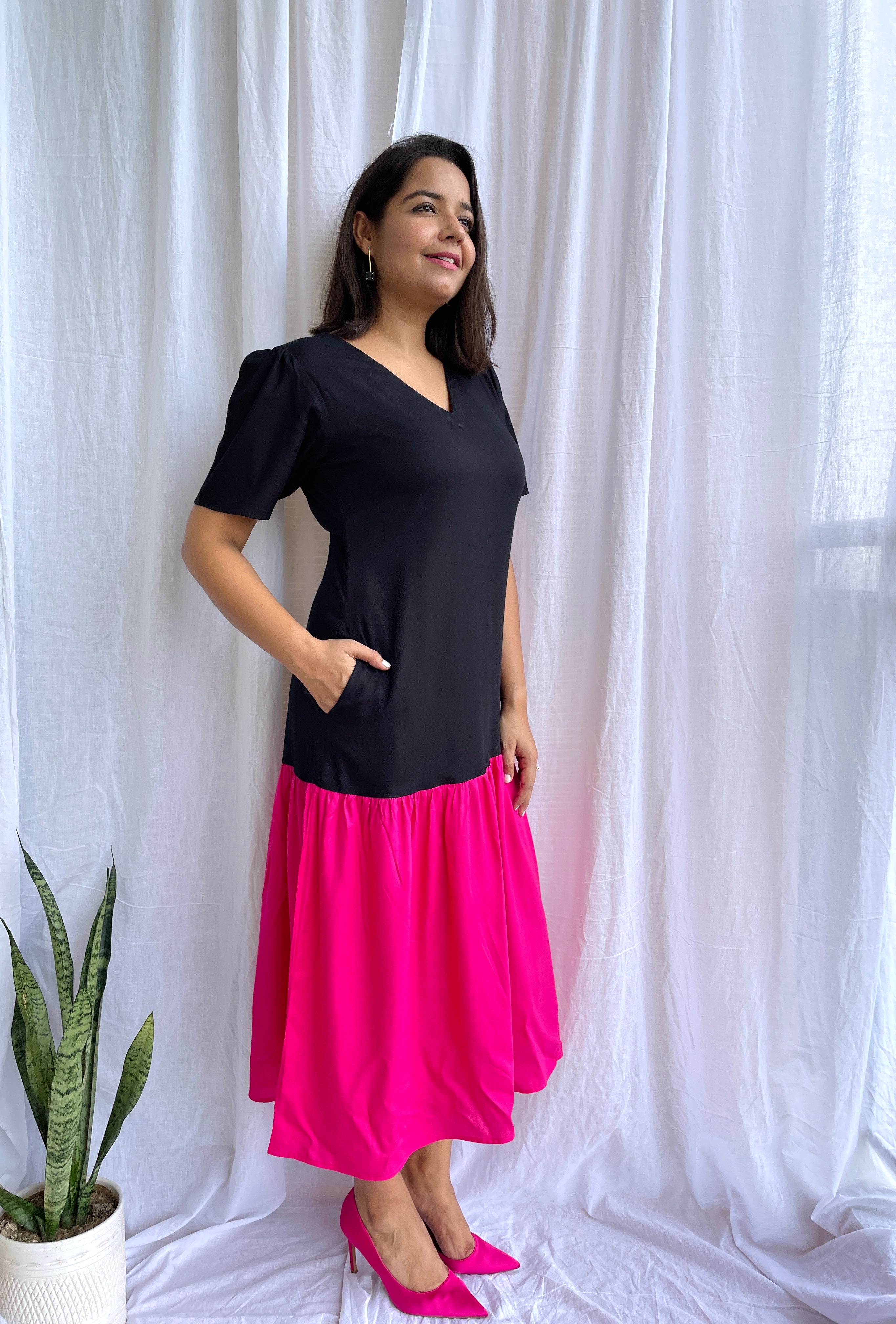 Black Magenta Frill Dress image 0