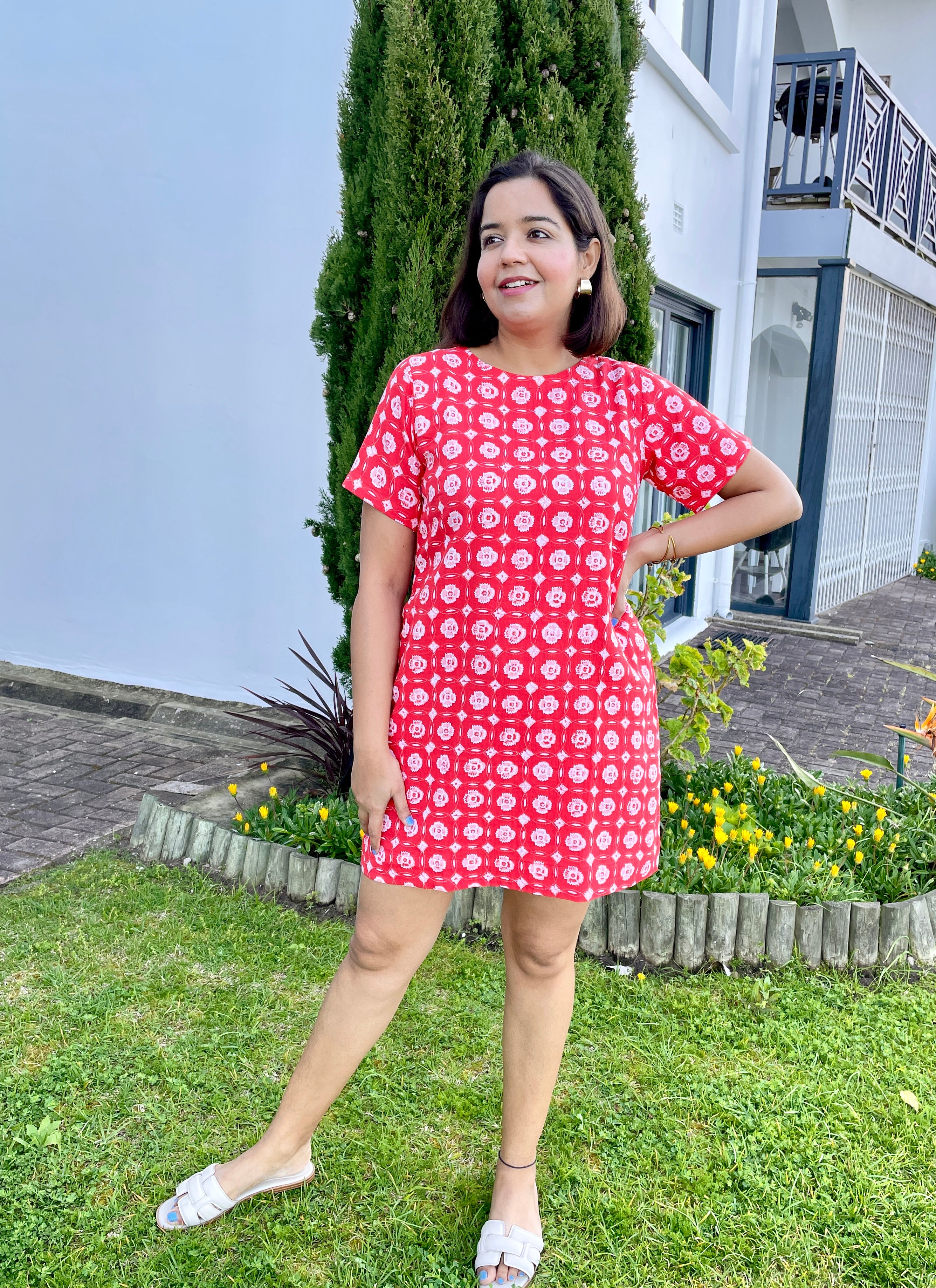 Red Printed Shift Dress image 4