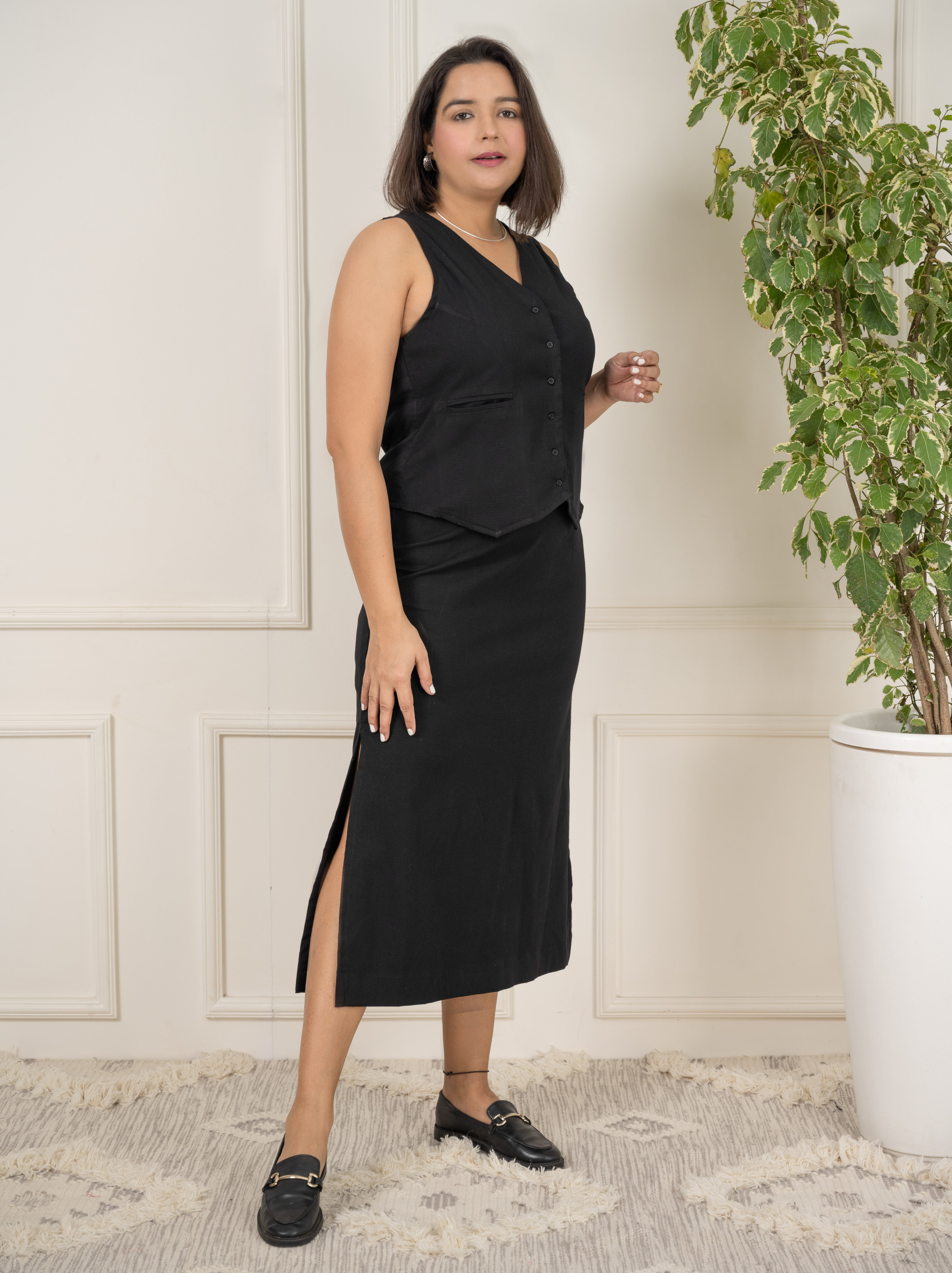 Black Waist Coat and Skirt Co-ord Set image 3