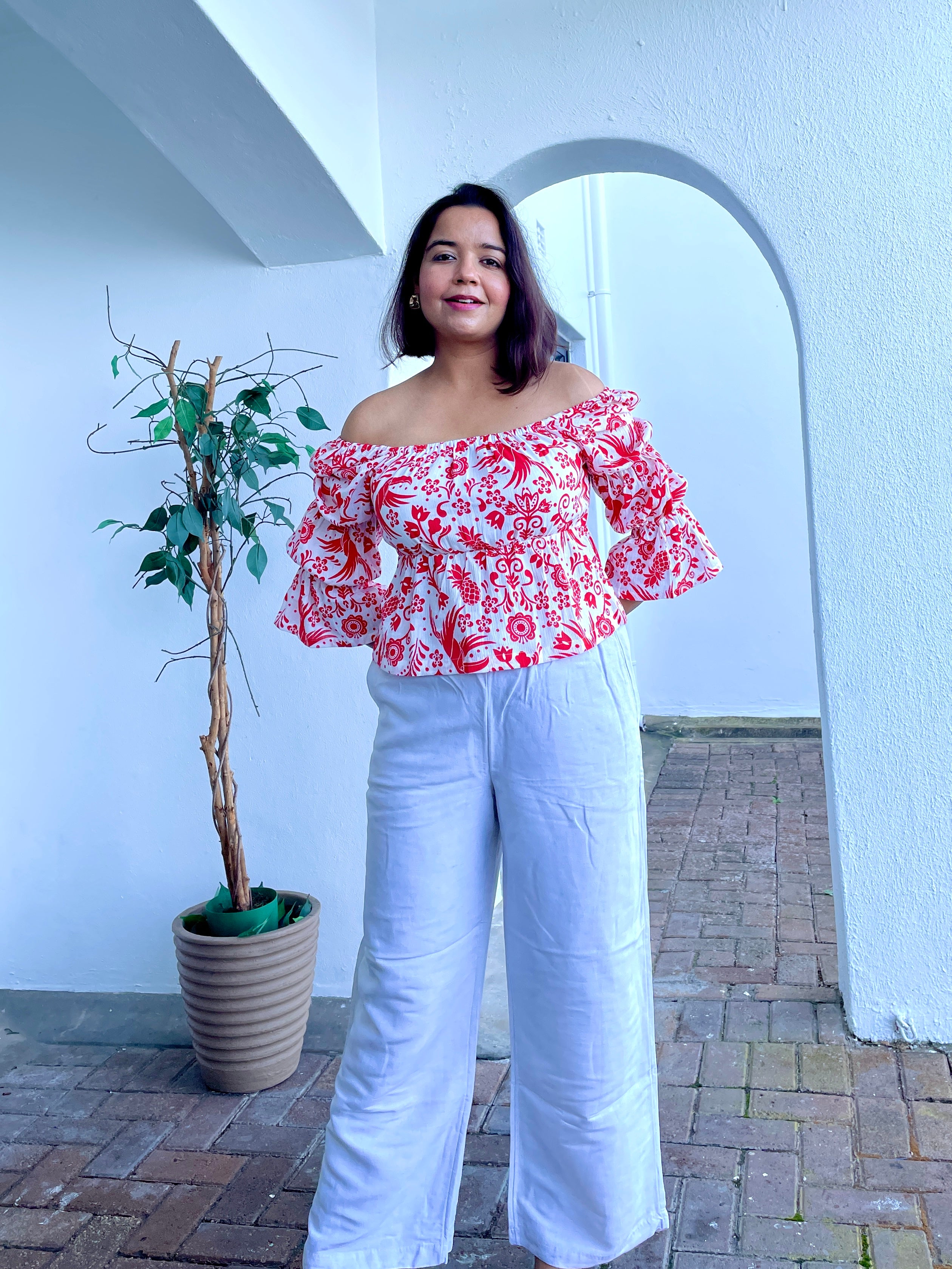 Red and White Printed Top image 3