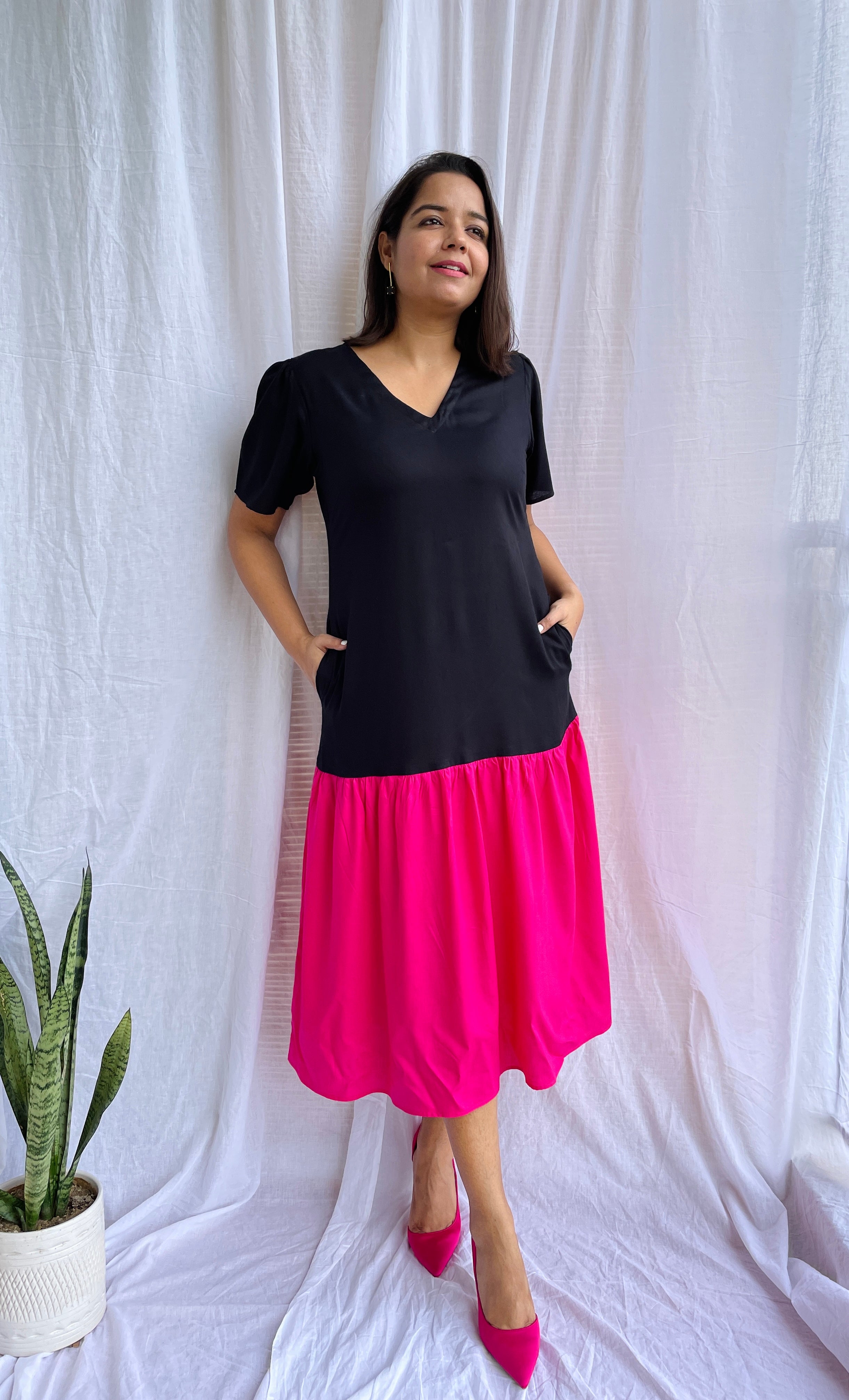 Black Magenta Frill Dress image 4