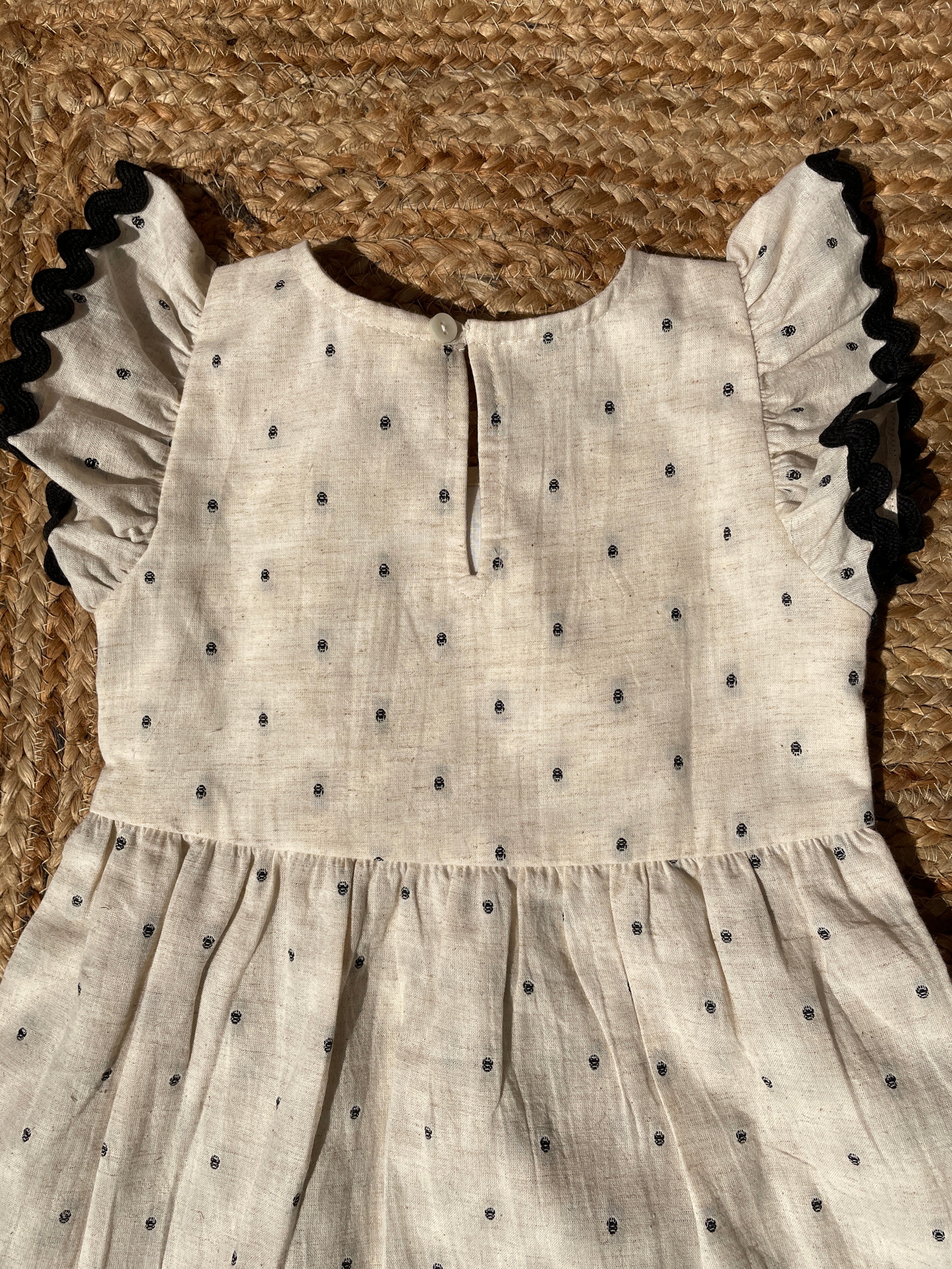 Beige Butta Cotton Kids Dress image 2