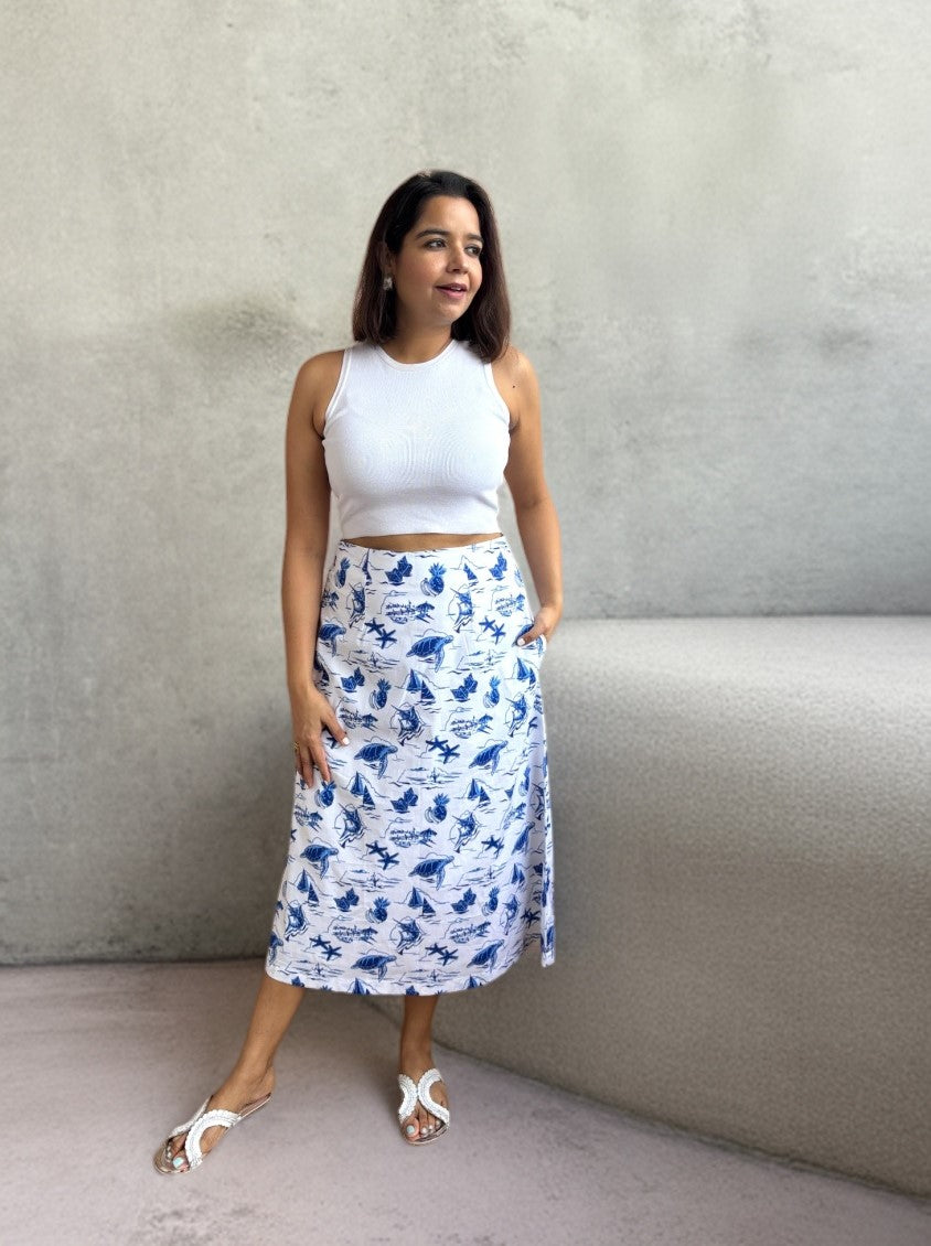 Ocean Tale Cotton Printed Skirt with Pockets image 2