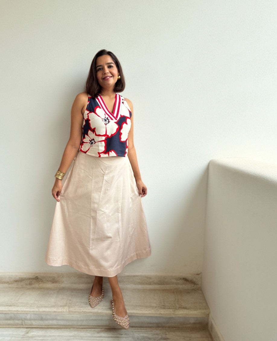 Beige A line Midi Skirt with Pockets image 3