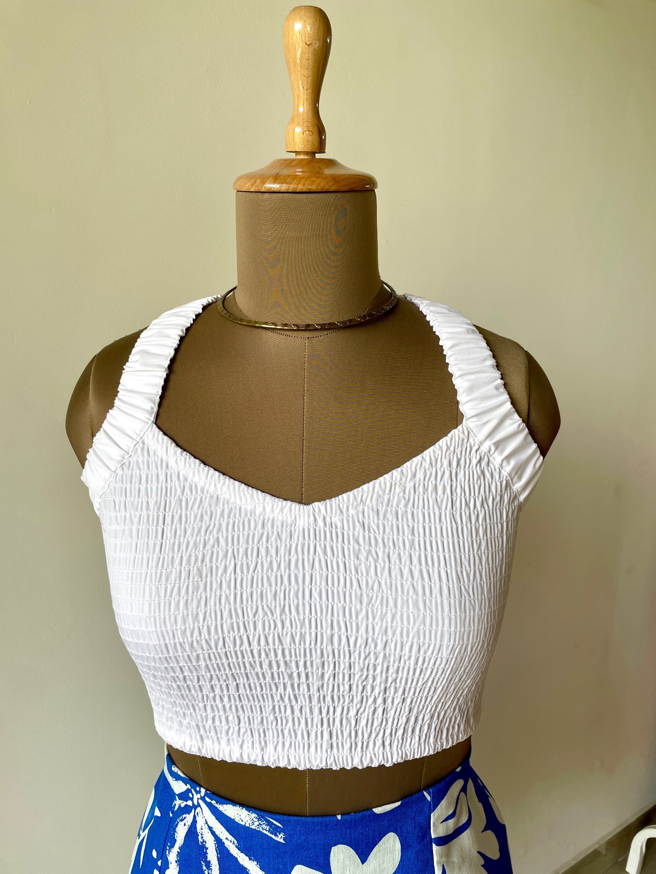 White Smocked Crop Top image 0
