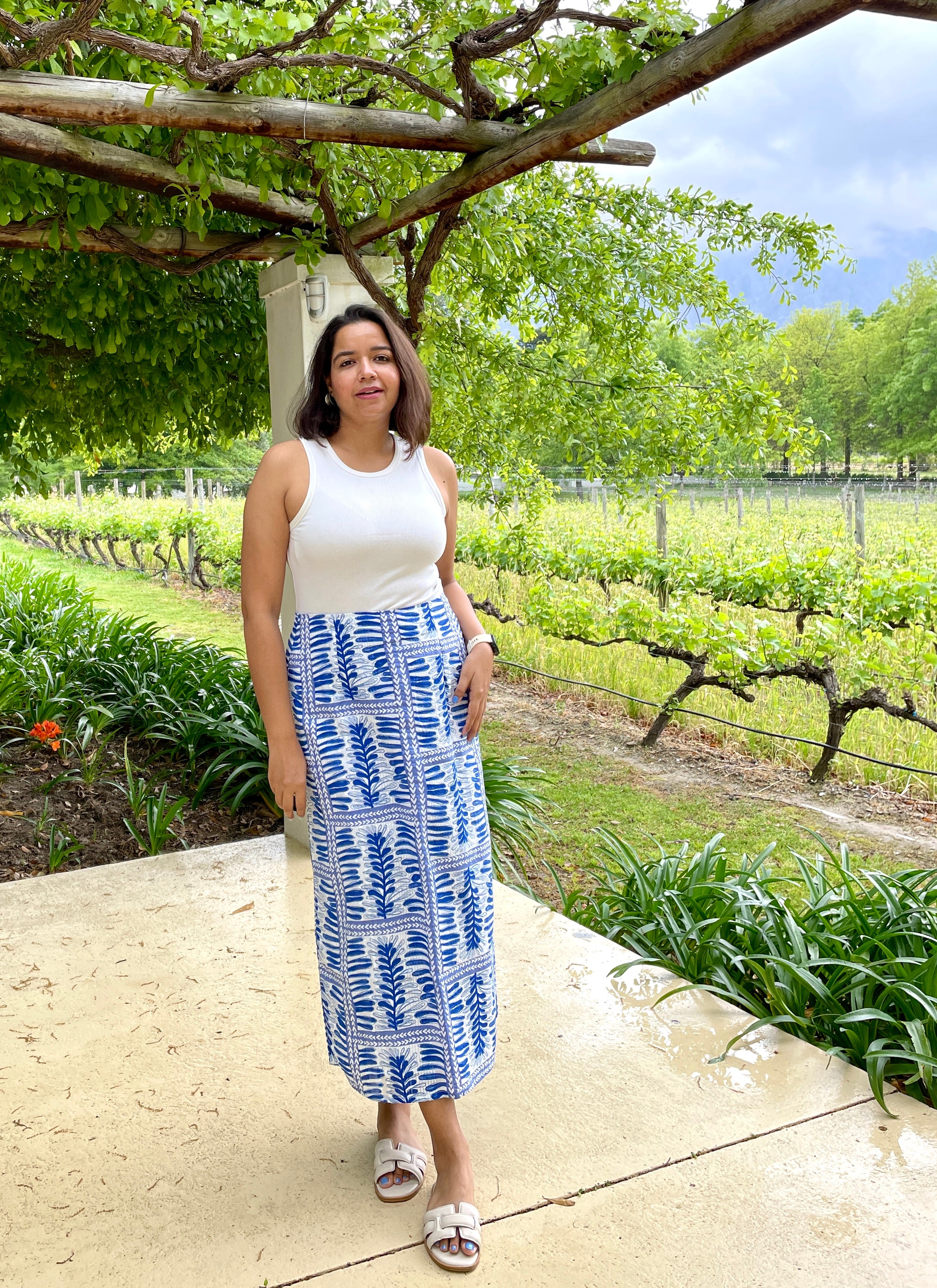White Blue Printed Midi Skirt image 2