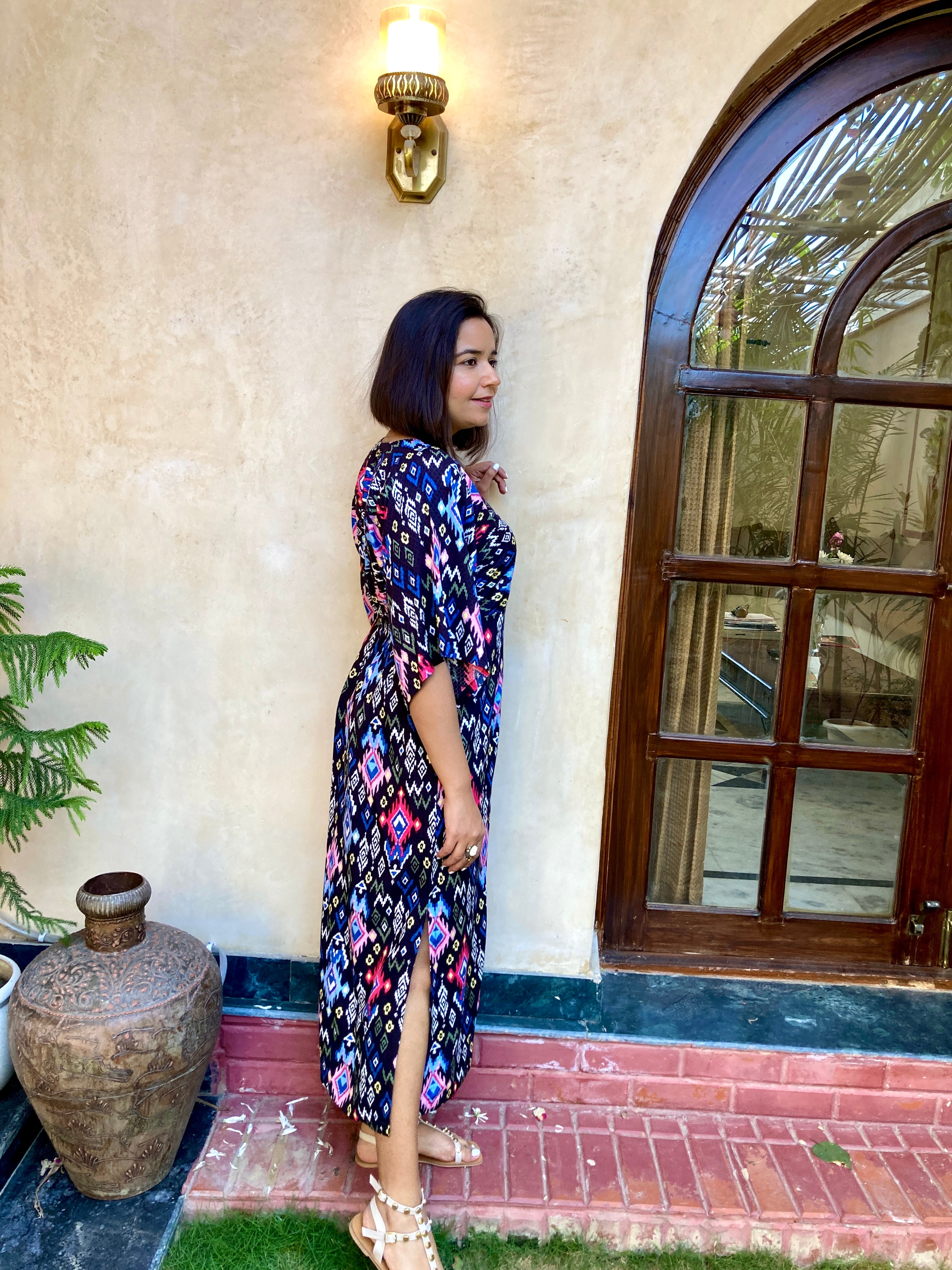 Black Ikat Kaftan Dress image 1