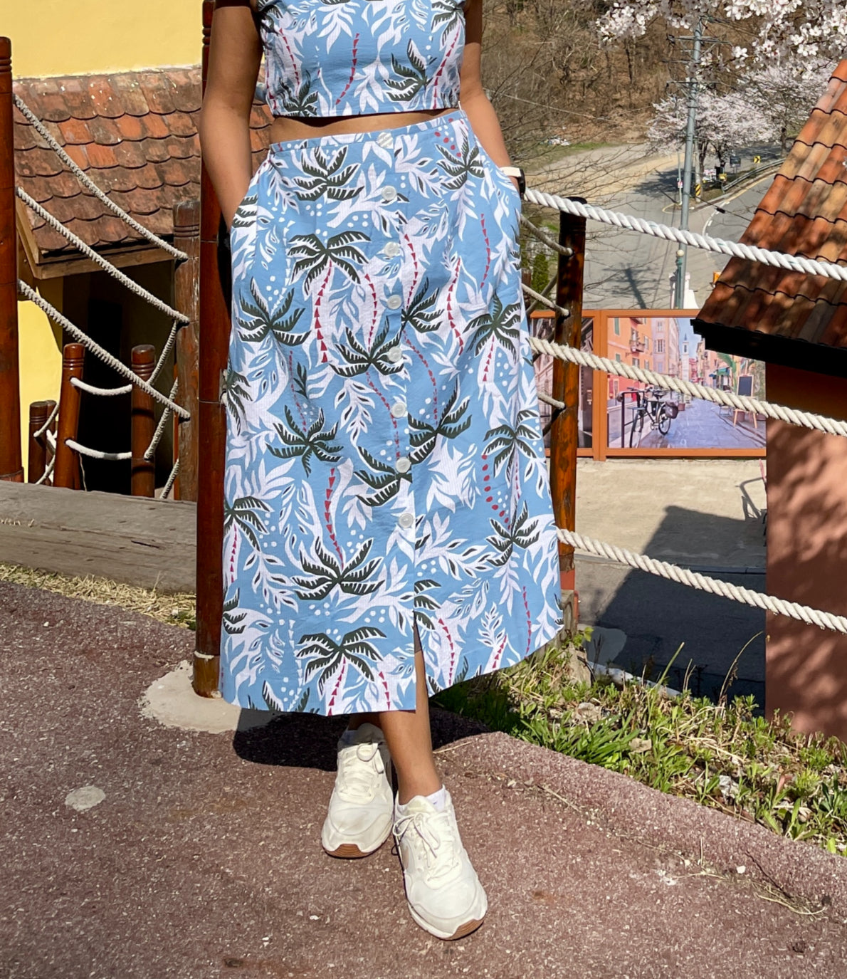Blue Topical Printed Midi Skirt image 0