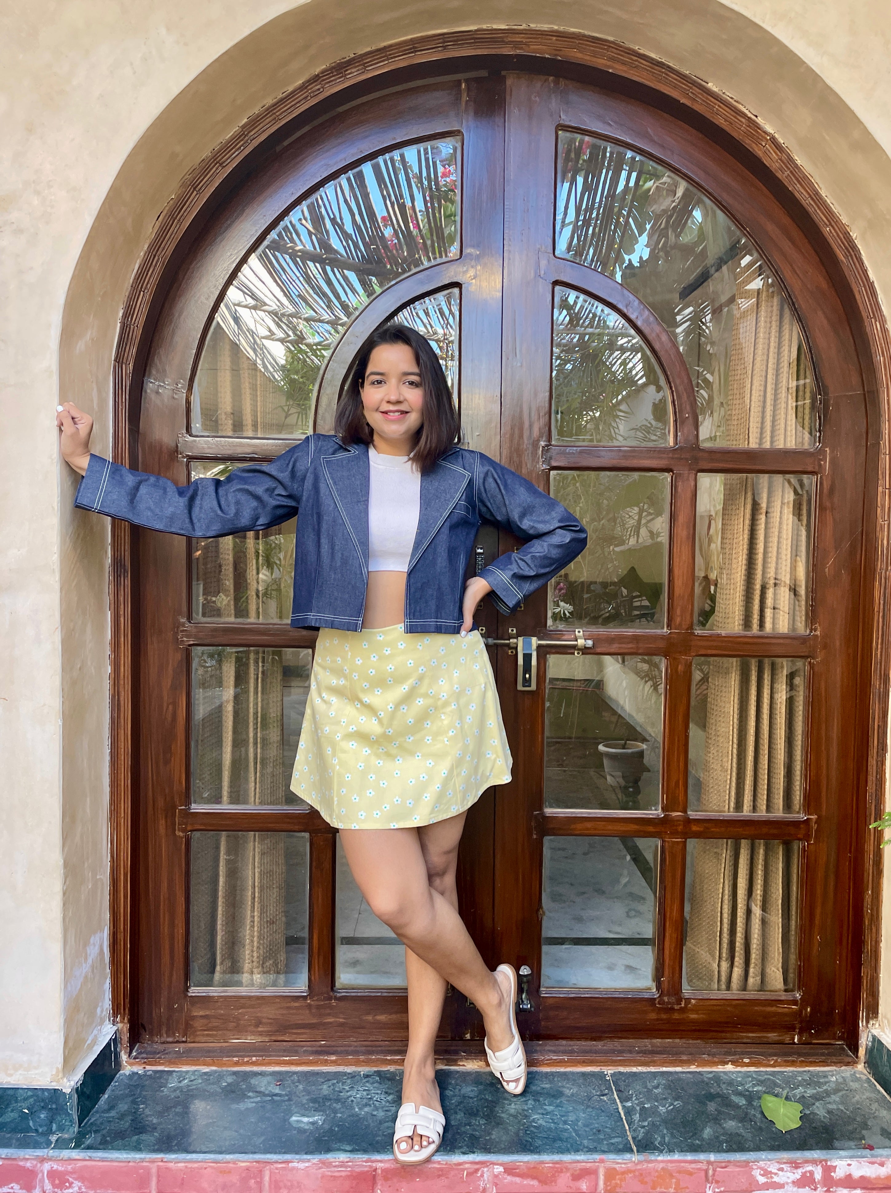 Blue Denim Cropped Blazer Jacket image 3