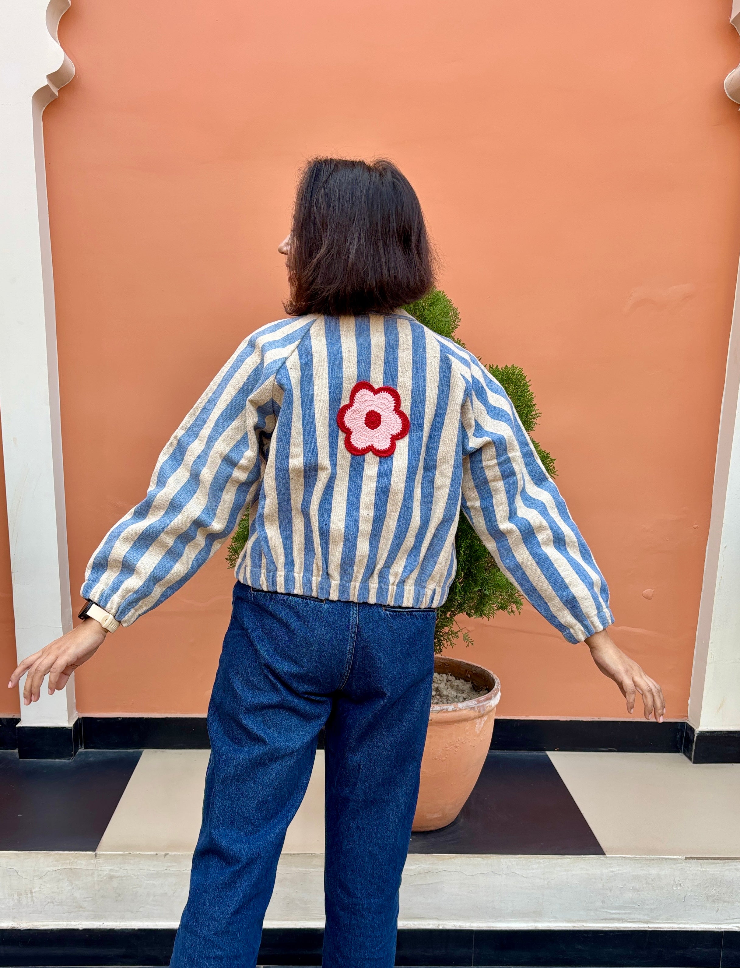 The Bloom Stripe Bomber Jacket