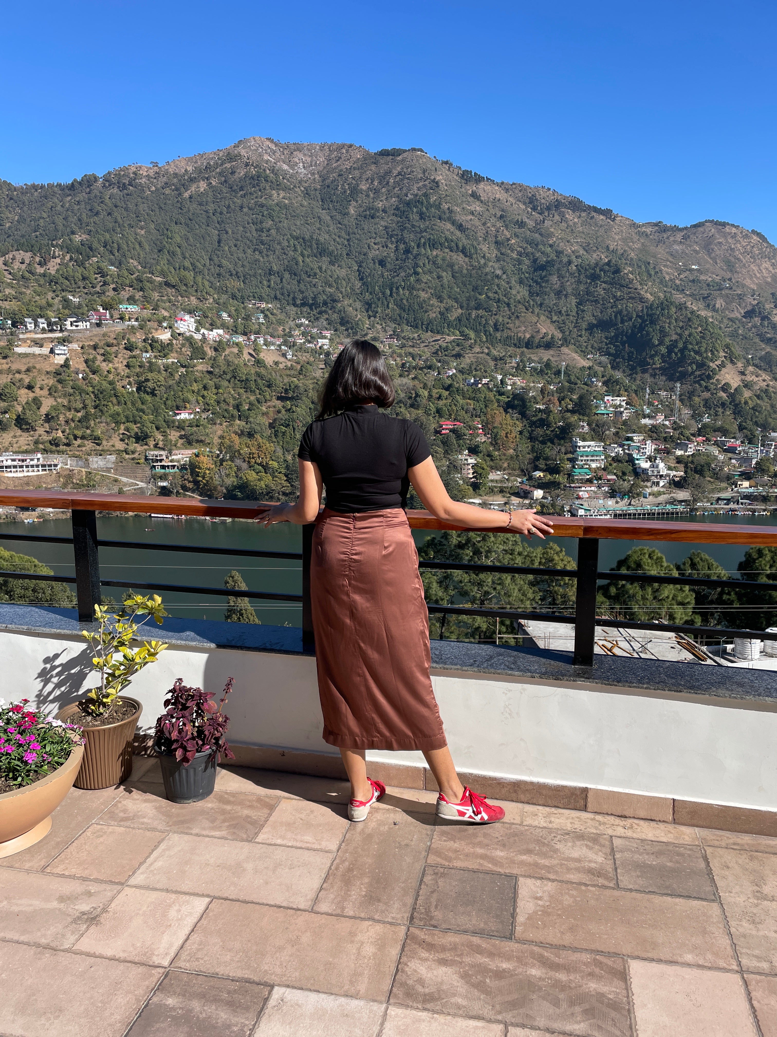 Brown Front Knot Midi Skirt image 6