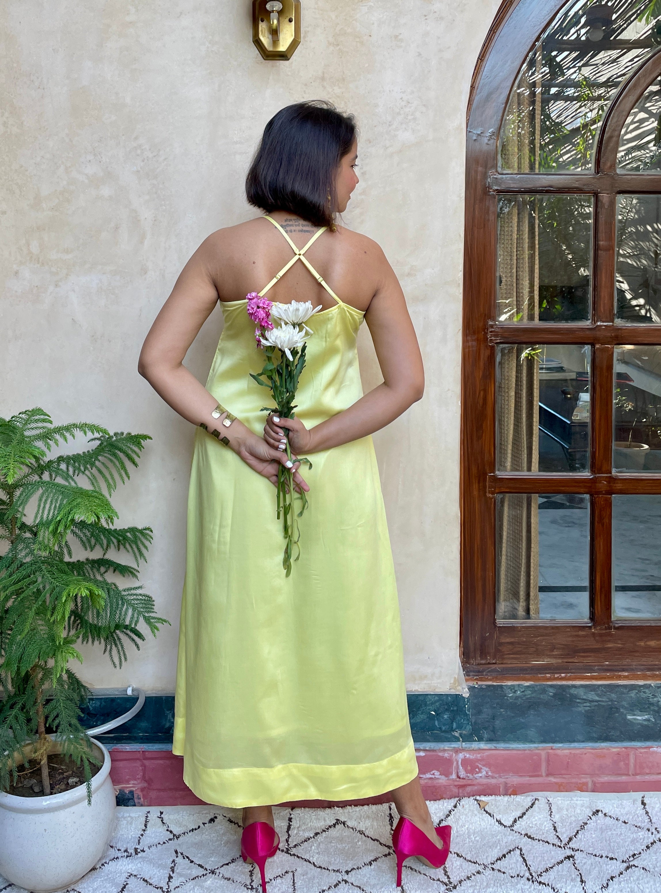 Yellow A Line Strappy Maxi Dress image 2