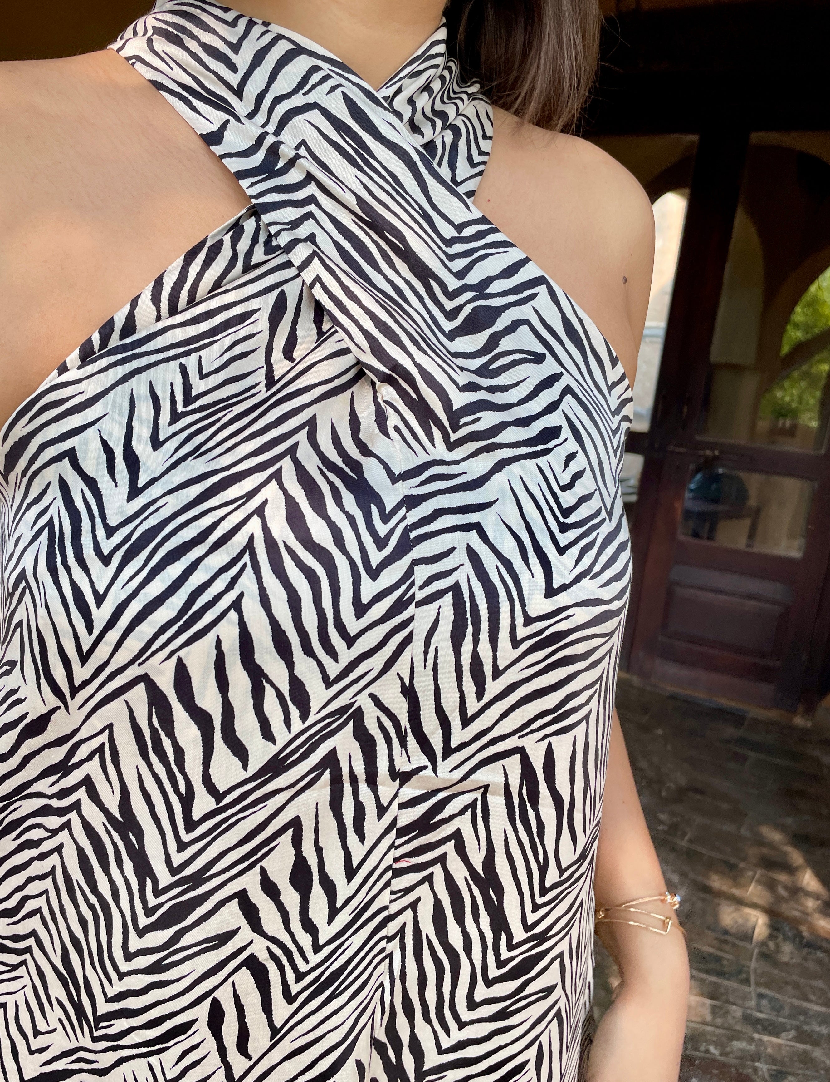 Beige Printed Halter Maxi Dress image 2