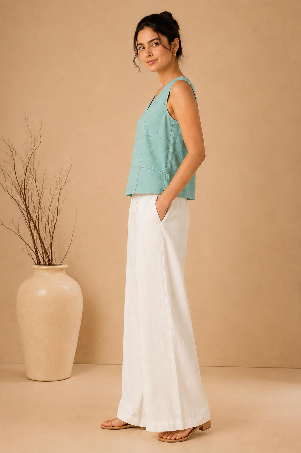 Aqua Schiffli Cotton Top
