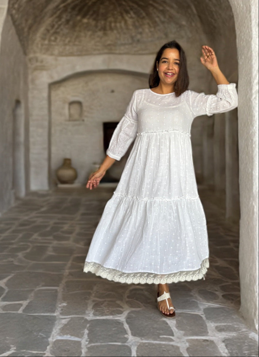 White Whisper Organic Cotton Lace Maxi Dress