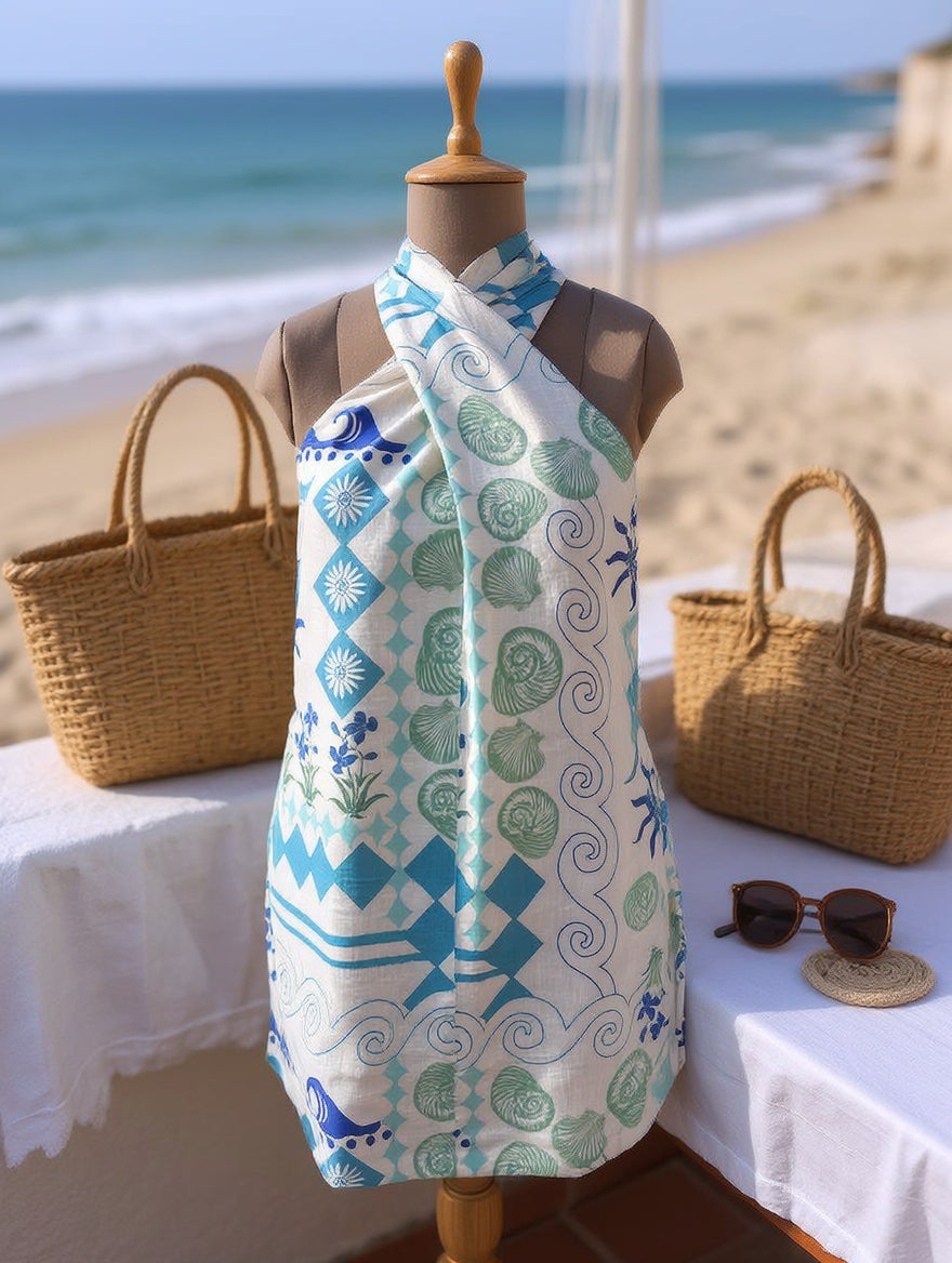 Ocean Breeze Twist Halter Mini Dress with Pockets
